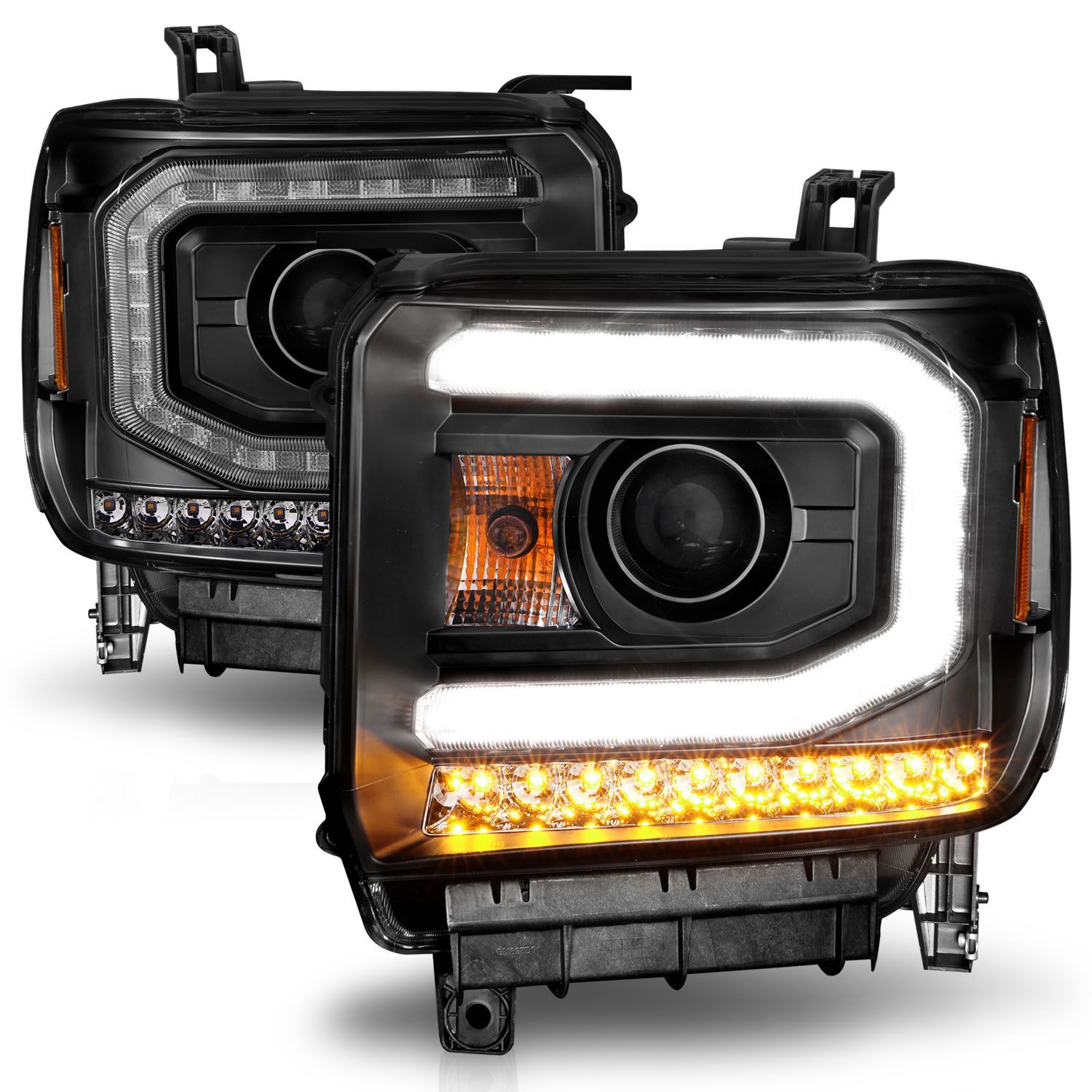 2015-2016 GMC Sierra 1500/2500 HD/3500 HD Anzo Projector Headlights W/ Light Bar Black Housing (Halogen Type) - 111513