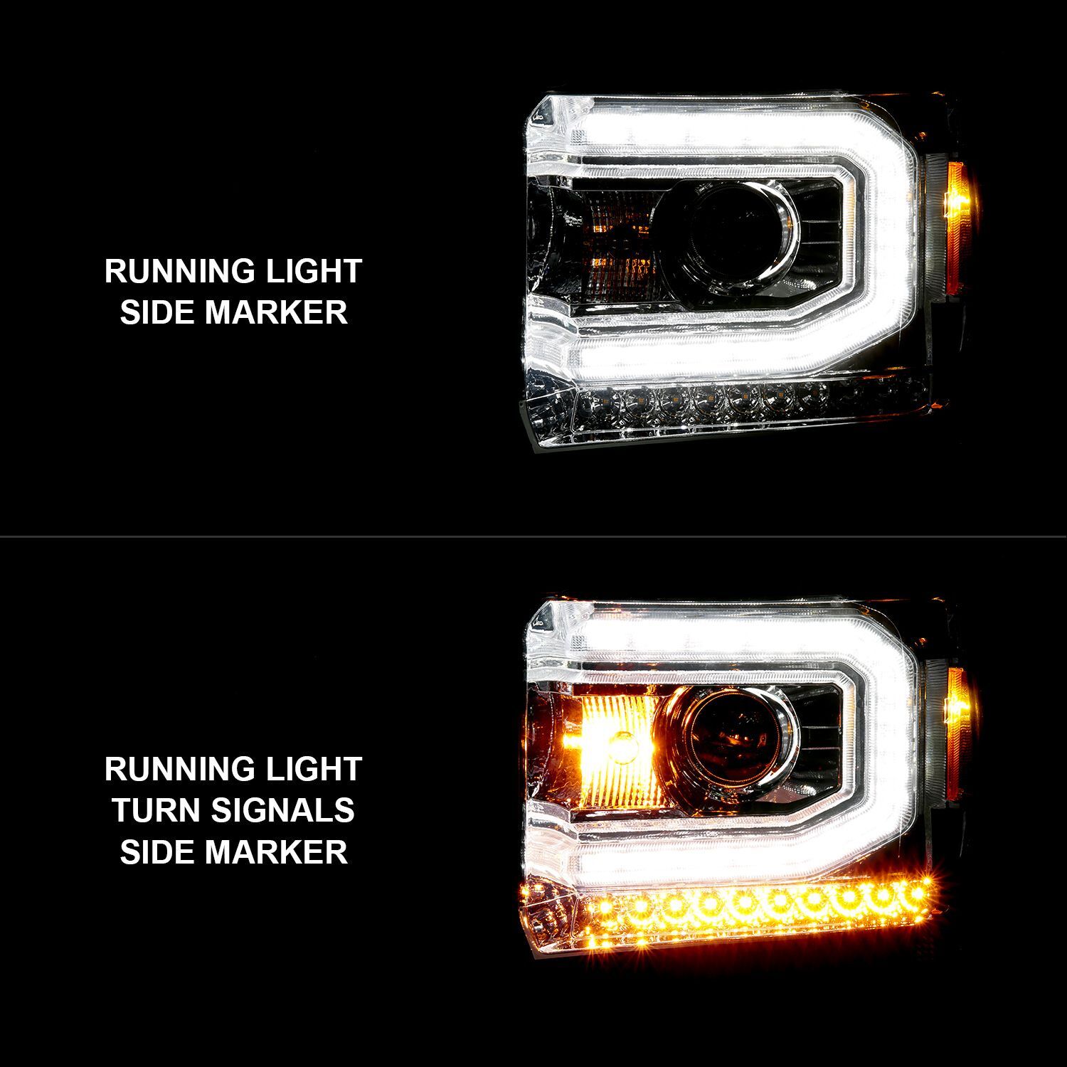 2015-2016 GMC Sierra 1500/2500 HD/3500 HD Anzo Projector Headlights W/ Light Bar Chrome Housing (Halogen Type)