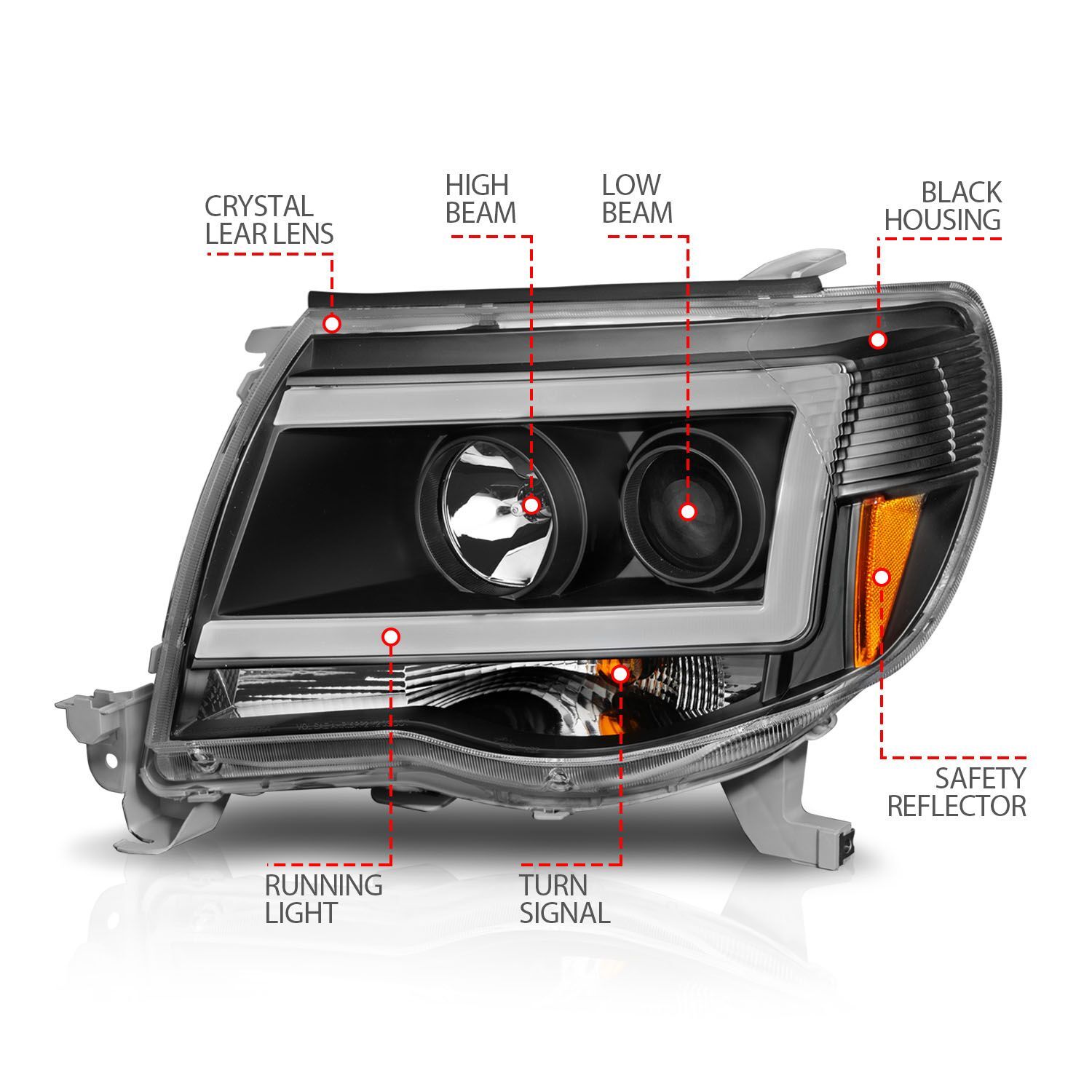 2005-2011 Toyota Tacoma Anzo Projector Headlights W/ Light Bar Black Housing