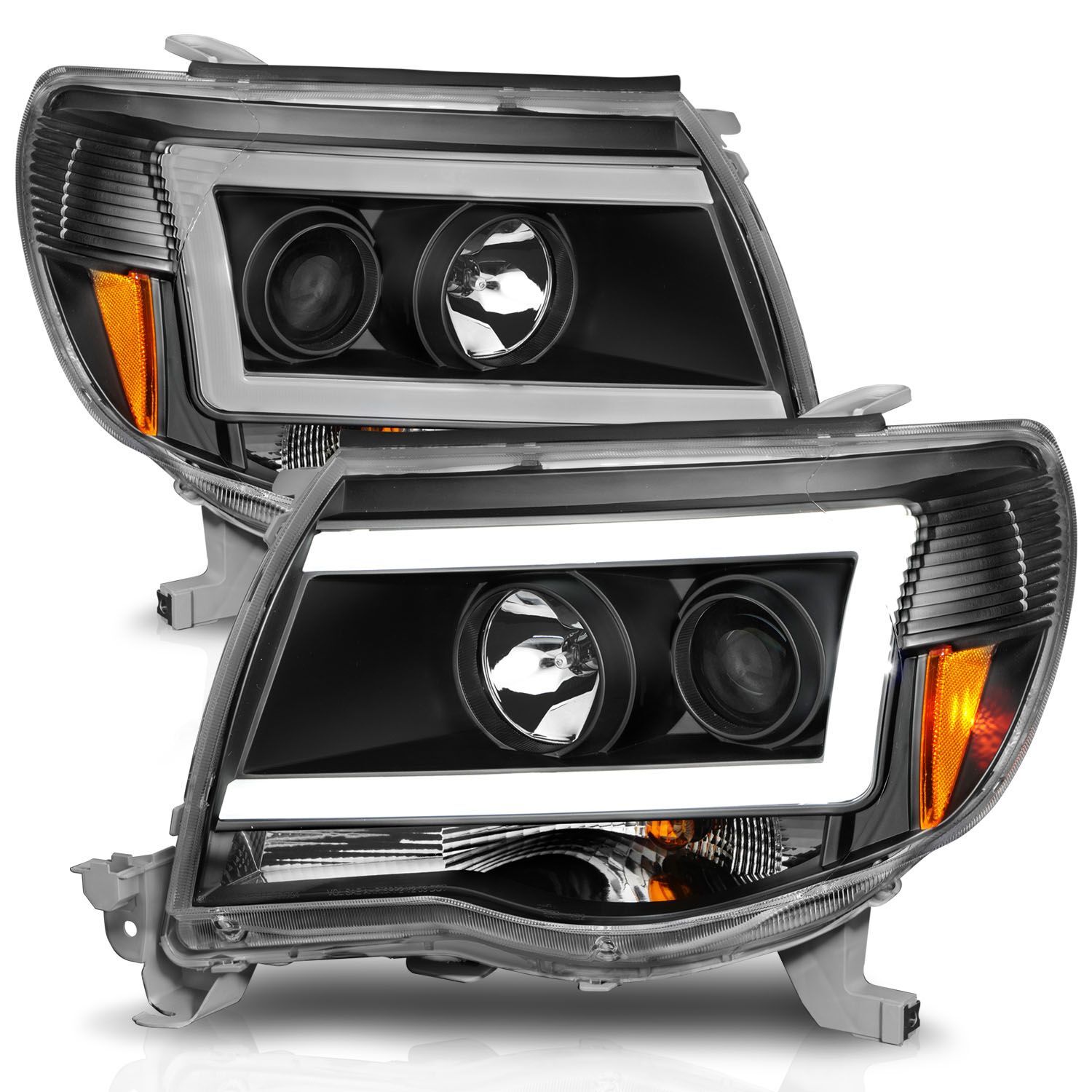 2005-2011 Toyota Tacoma Anzo Projector Headlights W/ Light Bar Black Housing - 111517