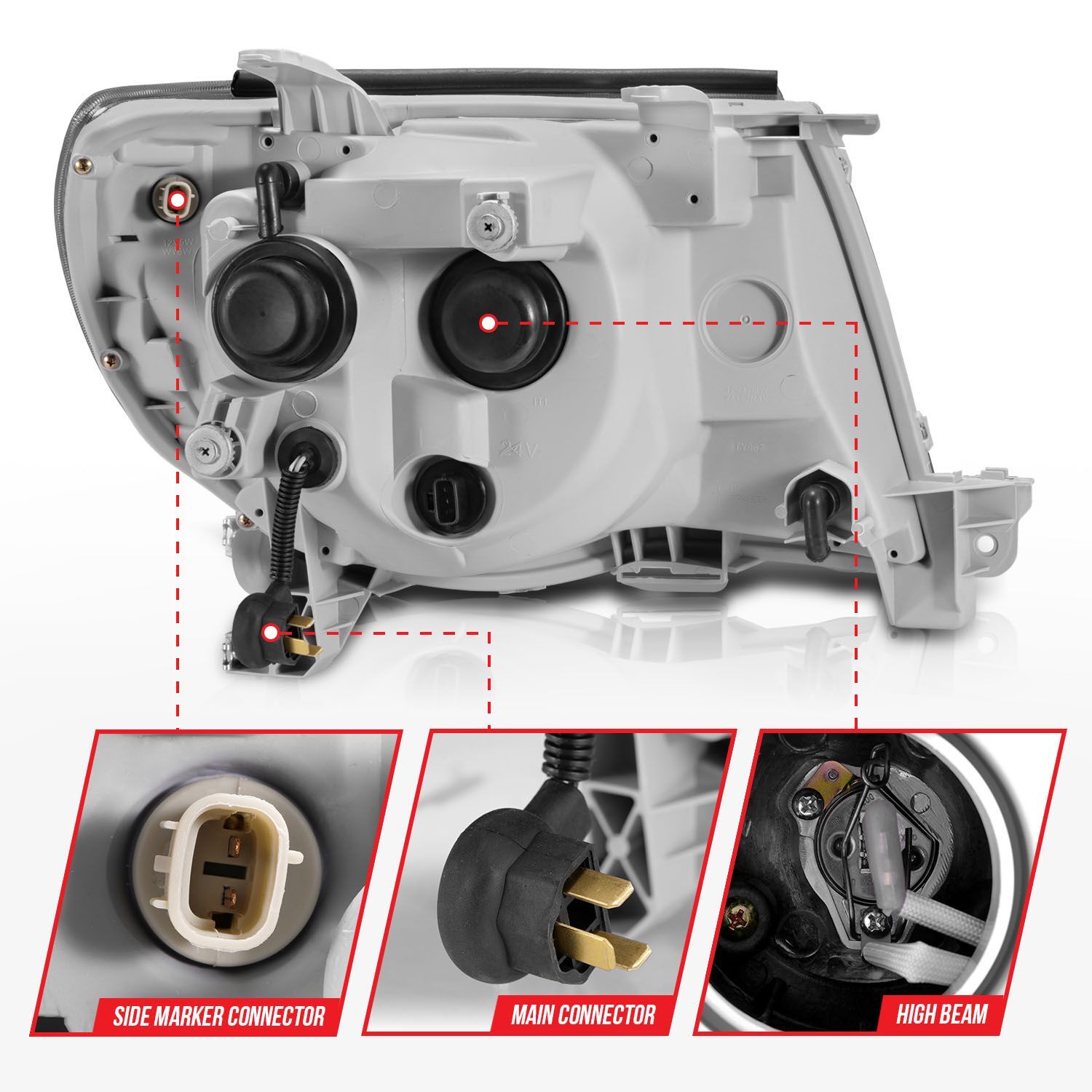 2005-2011 Toyota Tacoma Anzo Projector Headlights W/ Light Bar Chrome Housing