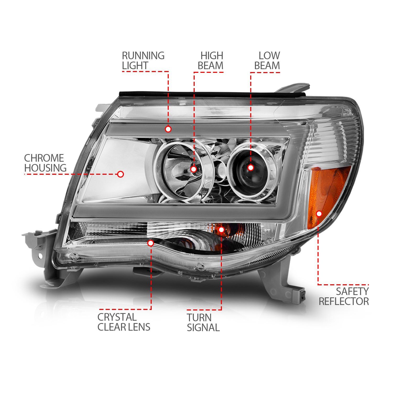 2005-2011 Toyota Tacoma Anzo Projector Headlights W/ Light Bar Chrome Housing