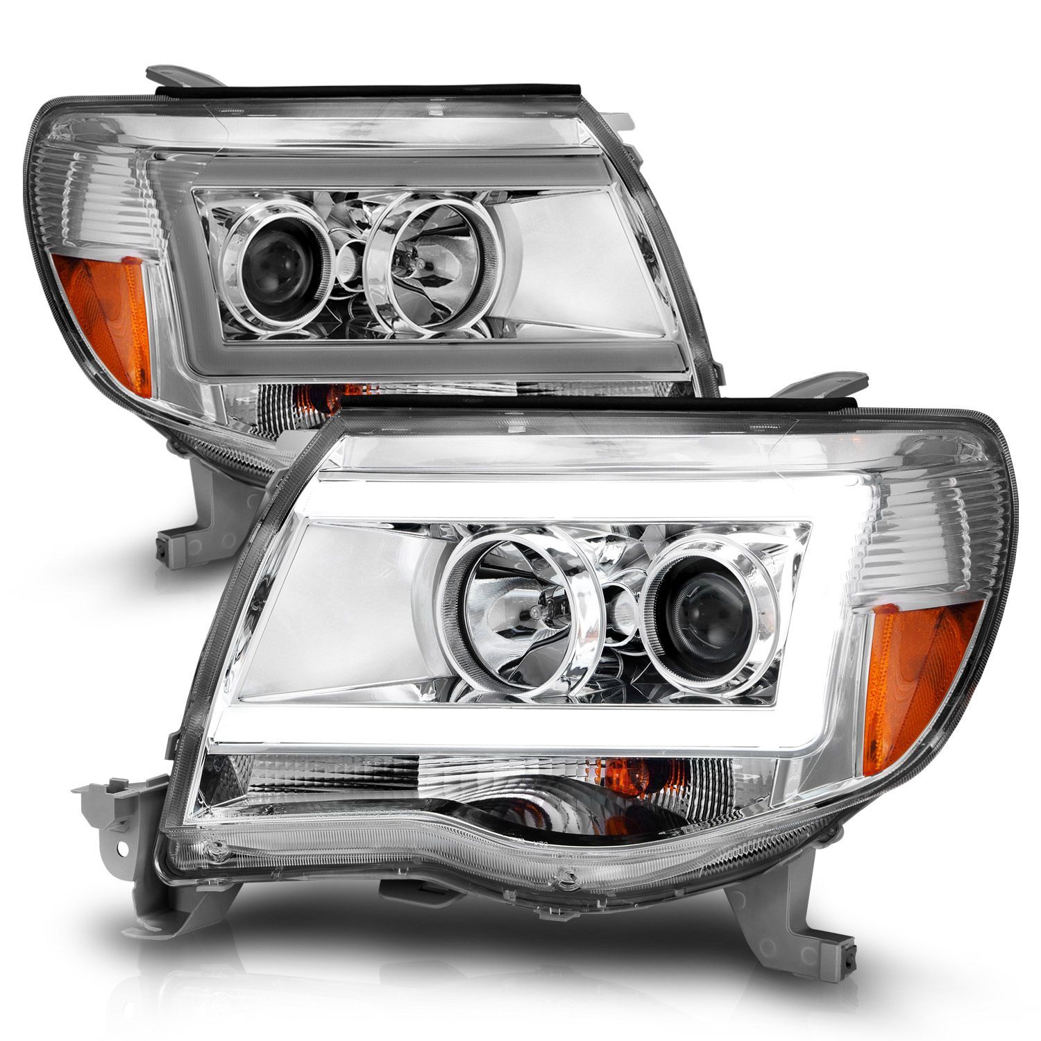 2005-2011 Toyota Tacoma Anzo Projector Headlights W/ Light Bar Chrome Housing - 111518