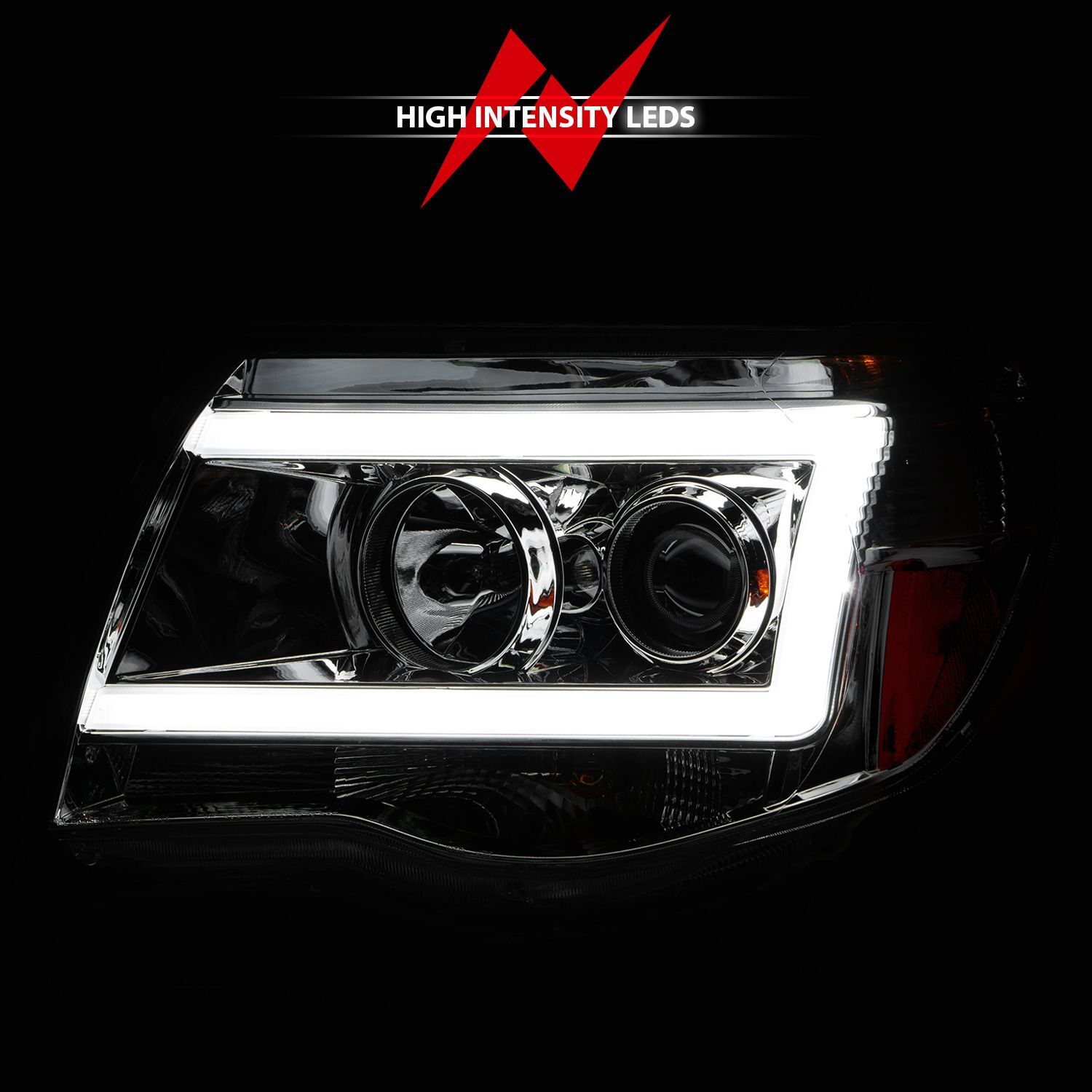 2005-2011 Toyota Tacoma Anzo Projector Headlights W/ Light Bar Chrome Housing