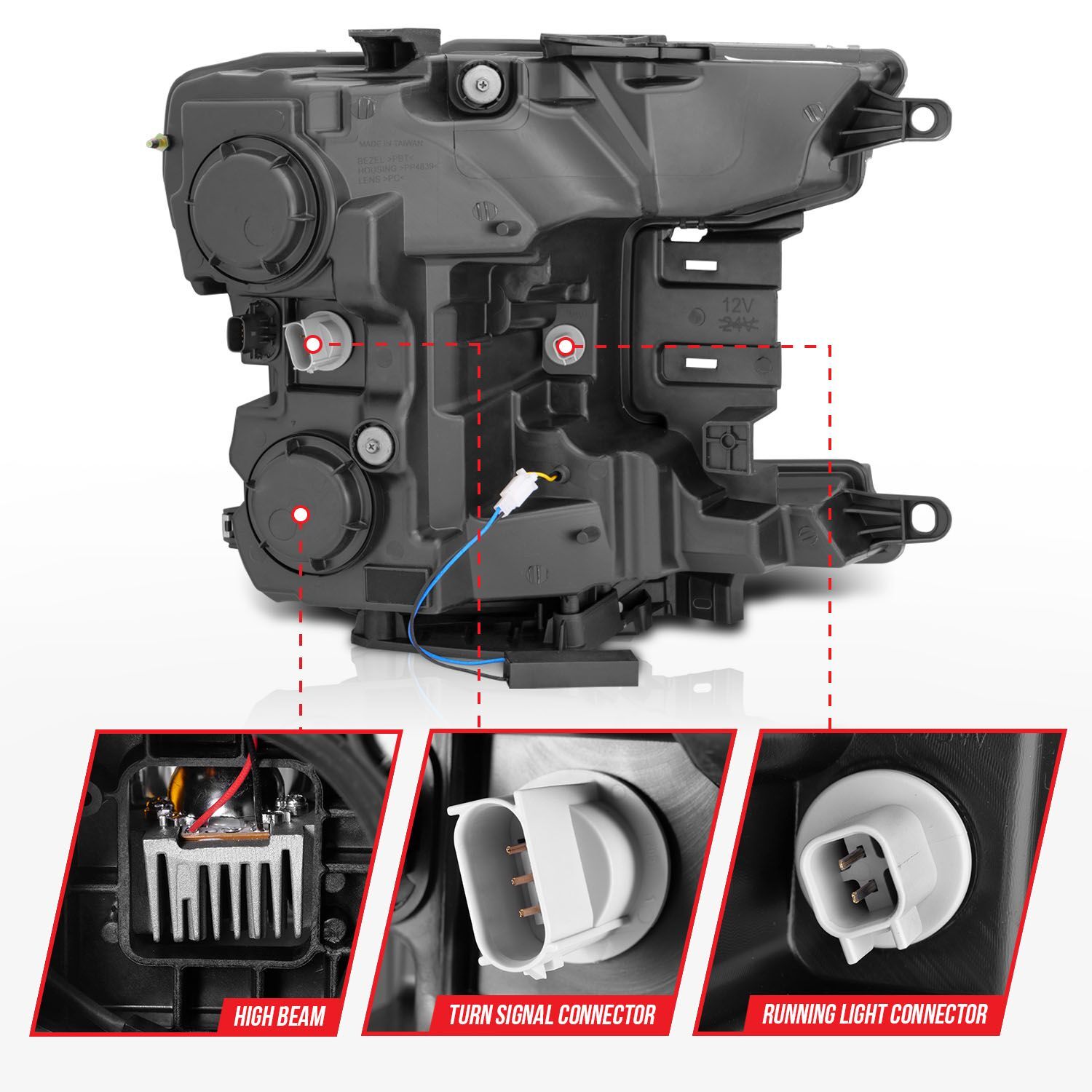 2018-2020 Ford F-150 Anzo Full LED Projector Headlight W/ Light Bar Sequential Signal Black Housing