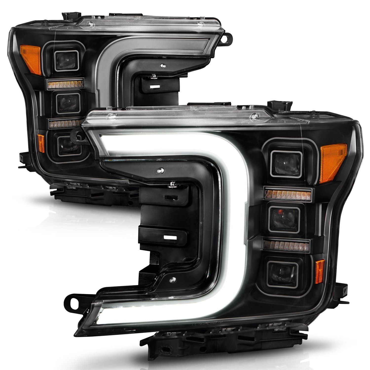 2018-2020 Ford F-150 Anzo Full LED Projector Headlight W/ Light Bar Sequential Signal Black Housing - 111519