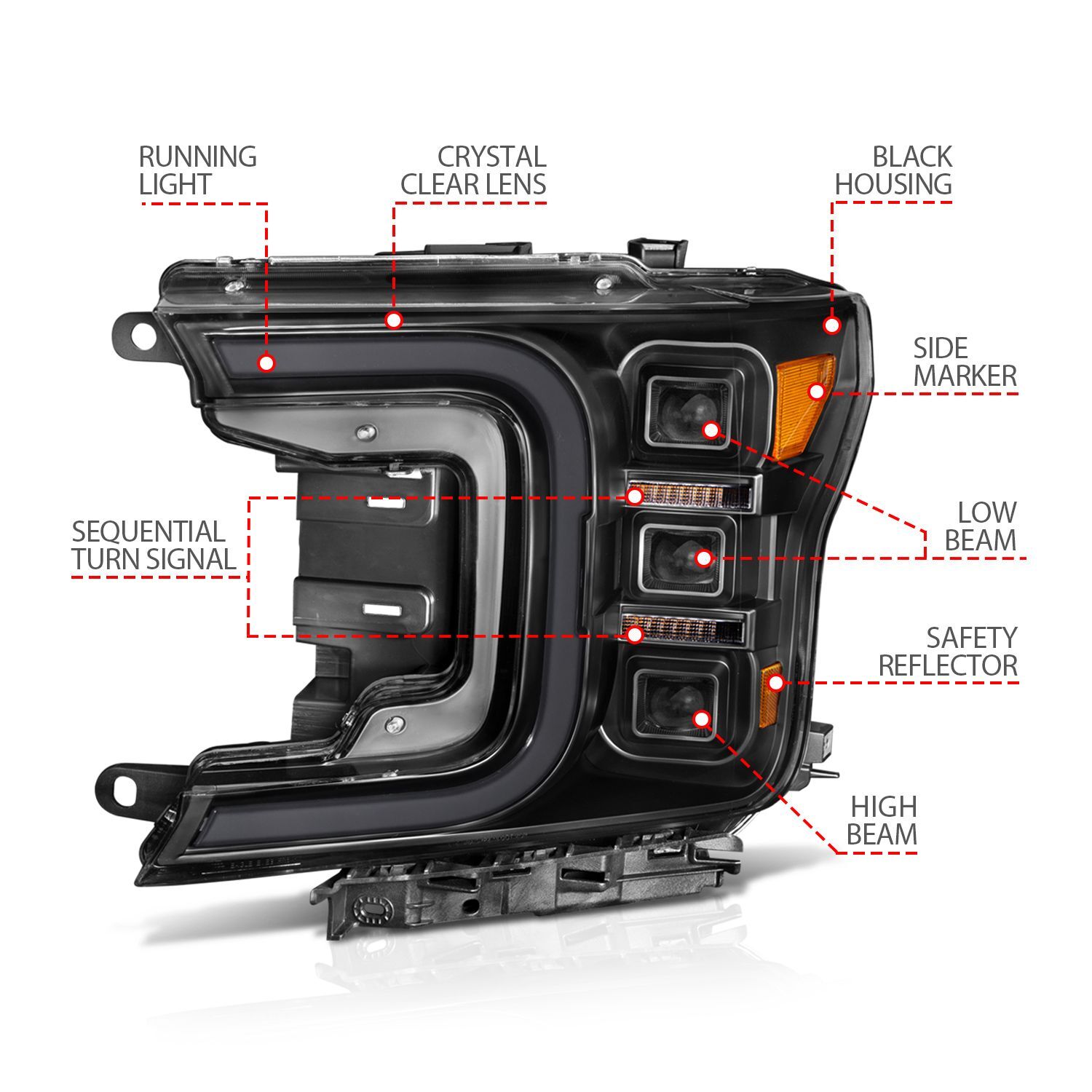 2018-2020 Ford F-150 Anzo Full LED Projector Headlight W/ Smoke Bar Sequential Signal Black Housing