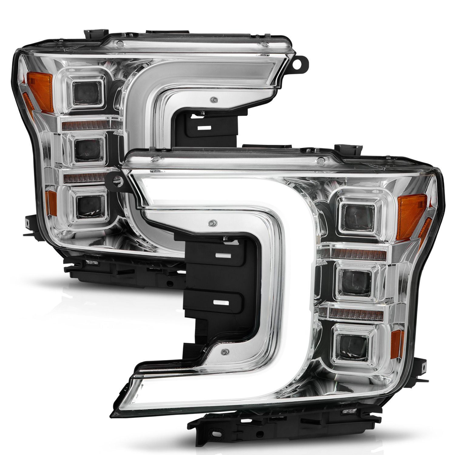 2018-2020 Ford F-150 Anzo Full LED Projector Headlight W/ Light Bar Sequential Signal Chrome Housing - 111521