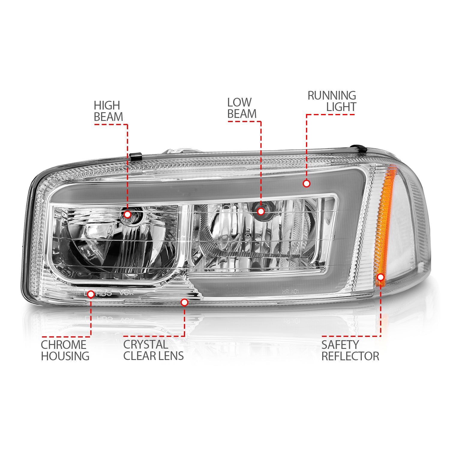 1999-2006 GMC Sierra/Sierra 1500/2500 HD/3500 HD/Yukon Anzo Projector Headlights W/ Light Bar Chrome Housing