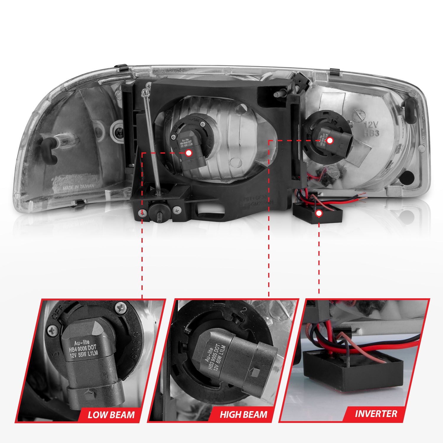 1999-2006 GMC Sierra/Sierra 1500/2500 HD/3500 HD/Yukon Anzo Projector Headlights W/ Light Bar Chrome Housing