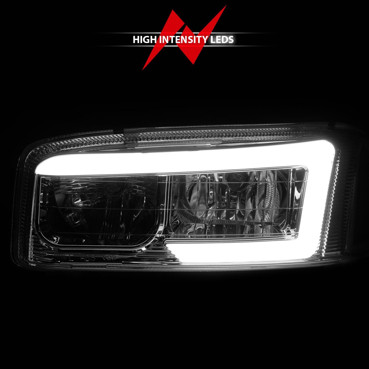 1999-2006 GMC Sierra/Sierra 1500/2500 HD/3500 HD/Yukon Anzo Projector Headlights W/ Light Bar Chrome Housing