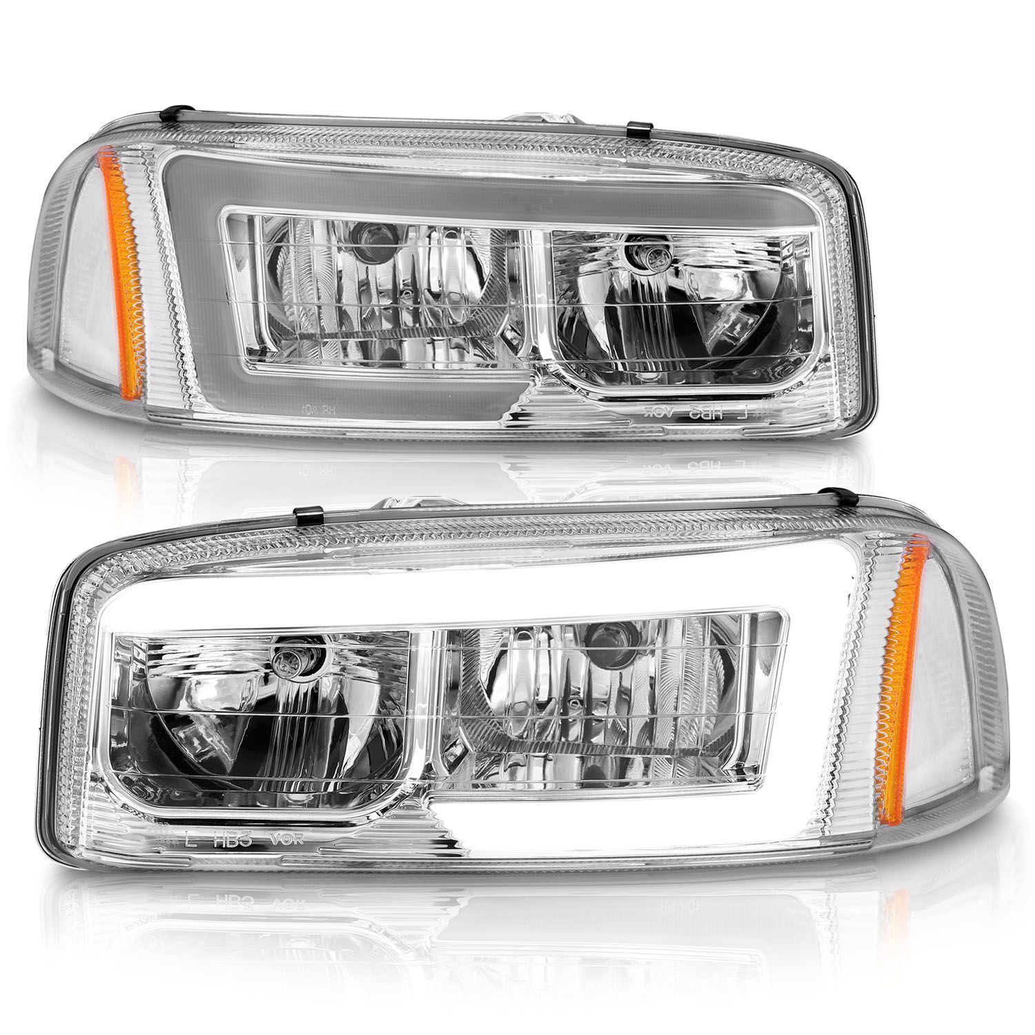 1999-2006 GMC Sierra/Sierra 1500/2500 HD/3500 HD/Yukon Anzo Projector Headlights W/ Light Bar Chrome Housing - 111523