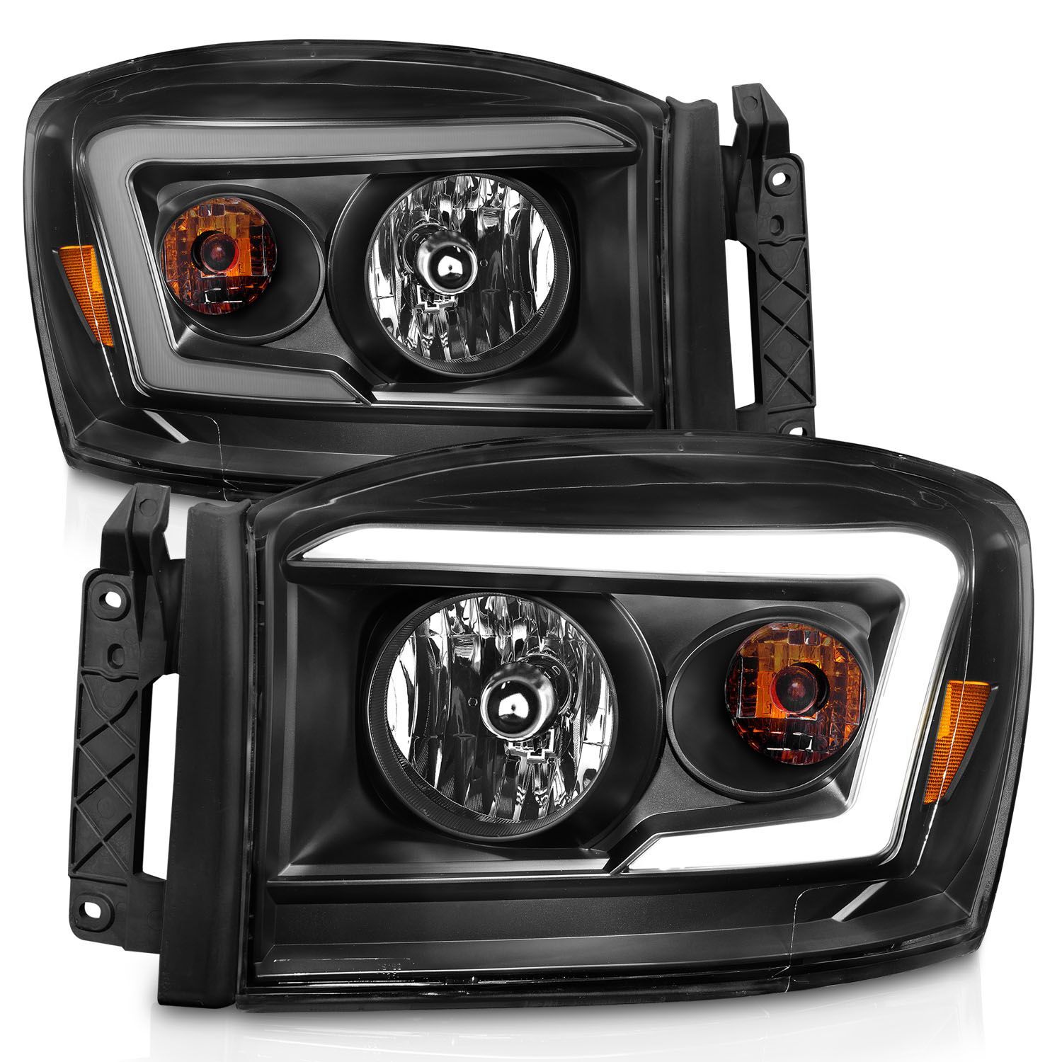 2006-2008 Dodge Ram 1500/2500/3500 Anzo Crystal Headlight W/ Light Bar Black Housing Clear Lens - 111524