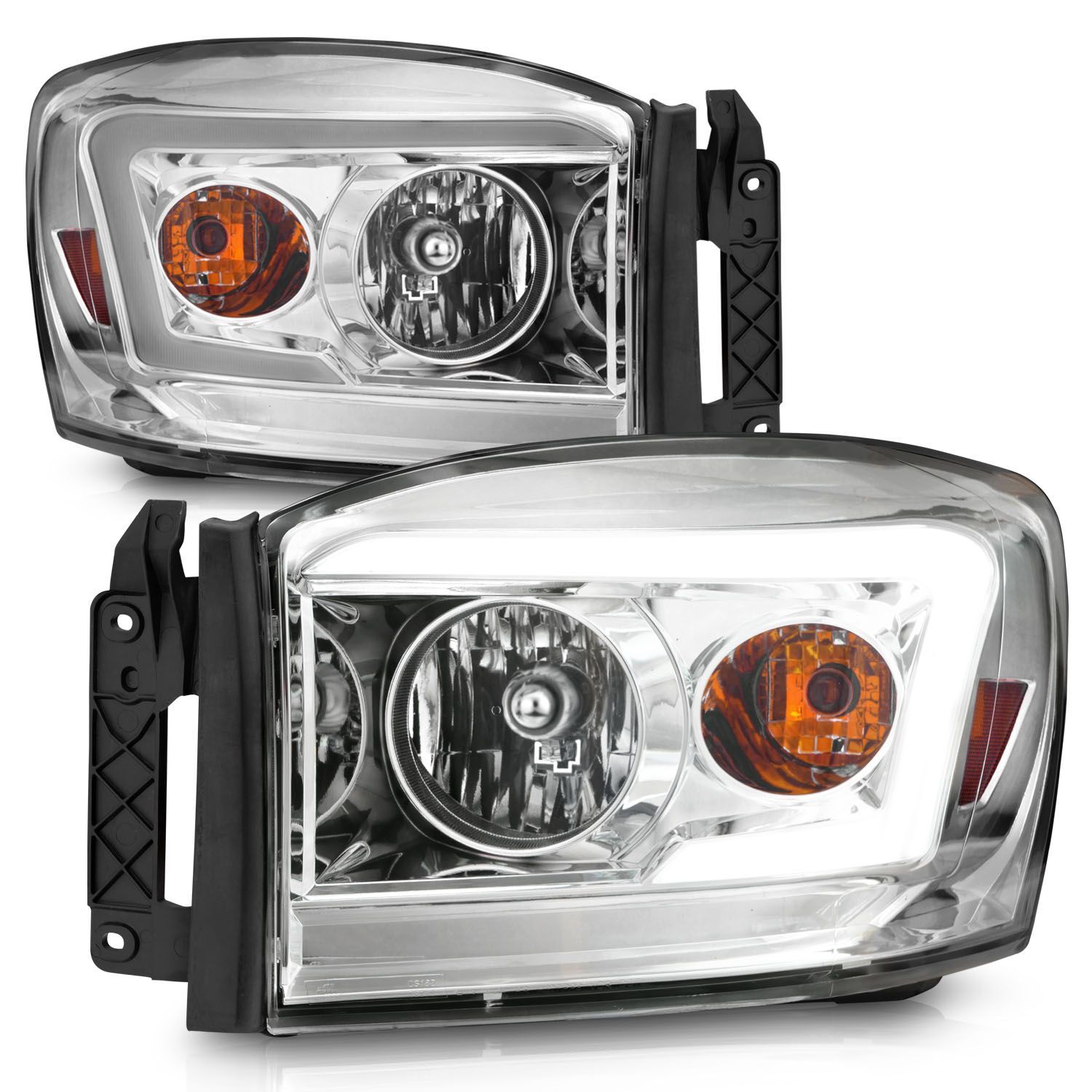 2006-2008 Dodge Ram 1500/2500/3500 Anzo Crystal Headlight W/ Light Bar Chrome Housing Clear Lens - 111525