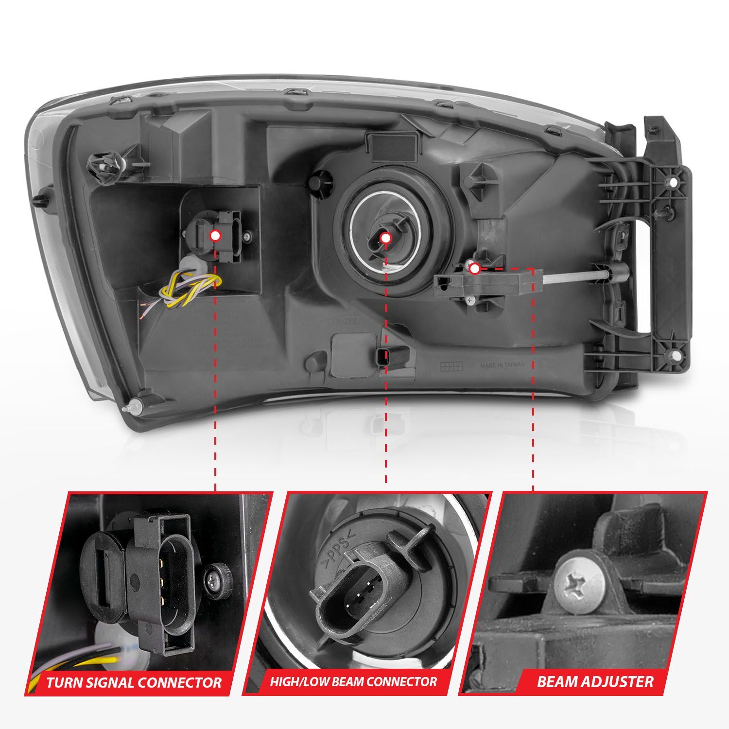 2006-2008 Dodge Ram 1500/2500/3500 Anzo Crystal Headlight W/ Light Bar Switchback Black Housing Clear Lens
