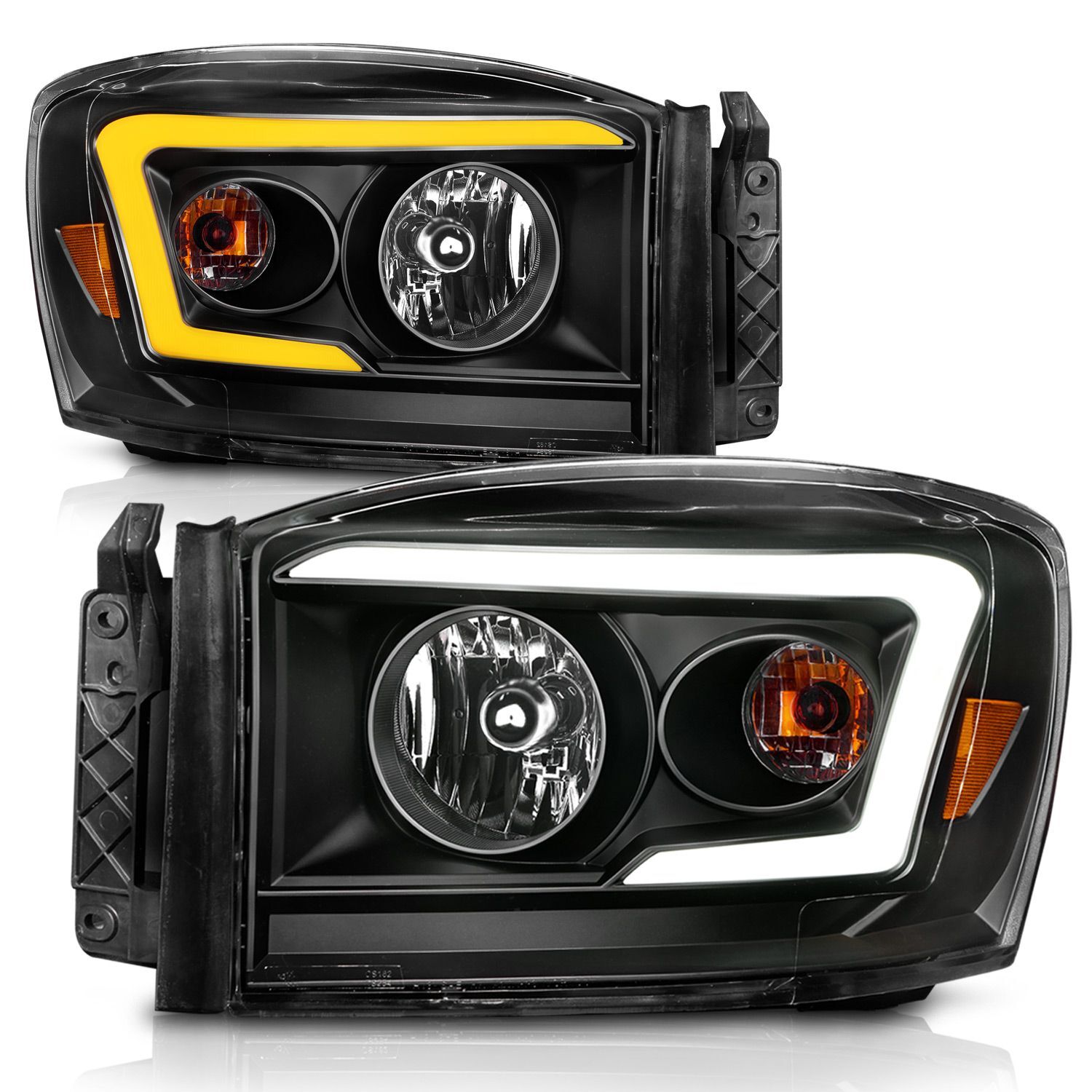 2006-2008 Dodge Ram 1500/2500/3500 Anzo Crystal Headlight W/ Light Bar Switchback Black Housing Clear Lens - 111526