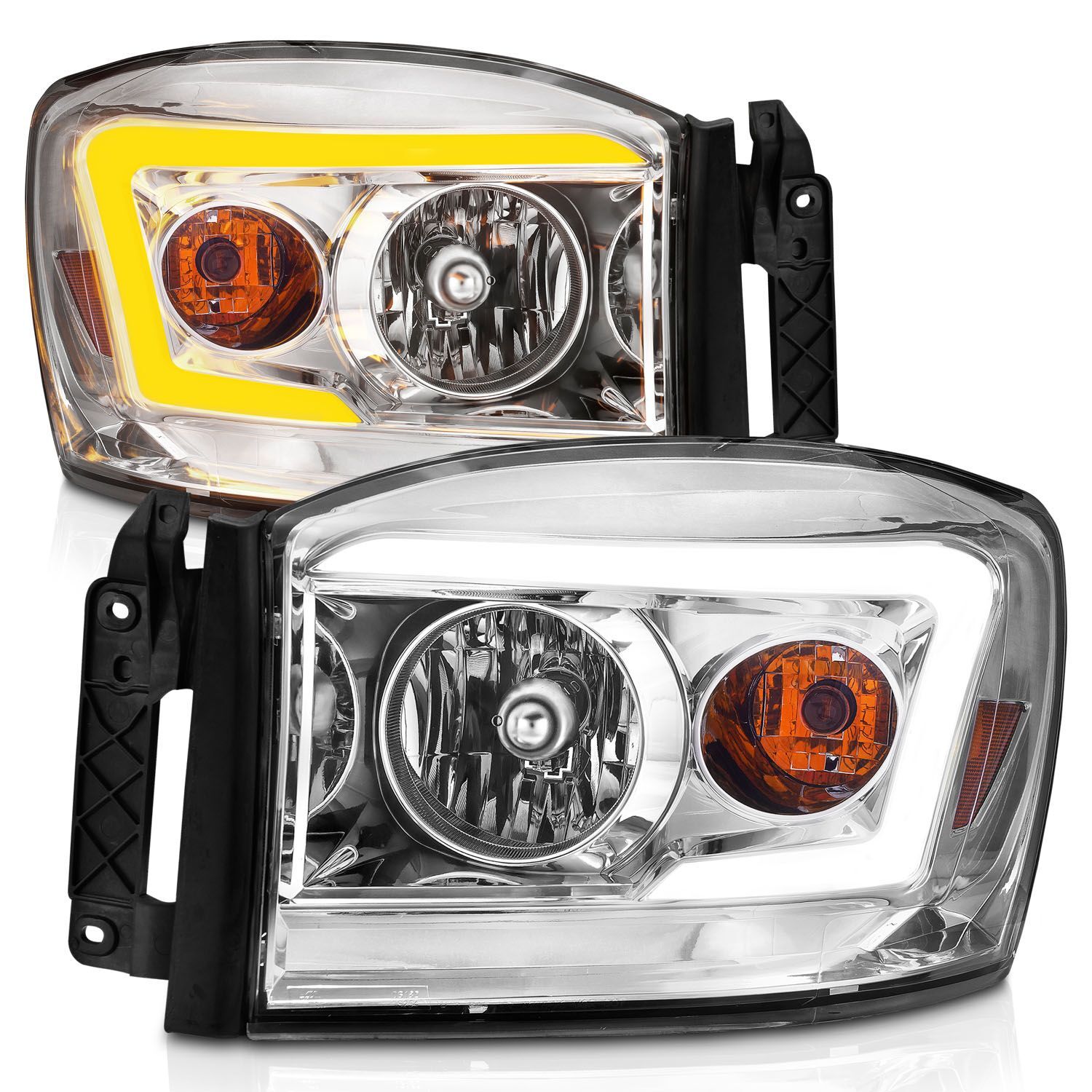 2006-2008 Dodge Ram 1500/2500/3500 Anzo Crystal Headlight W/ Light Bar Switchback Chrome Housing Clear Lens - 111527