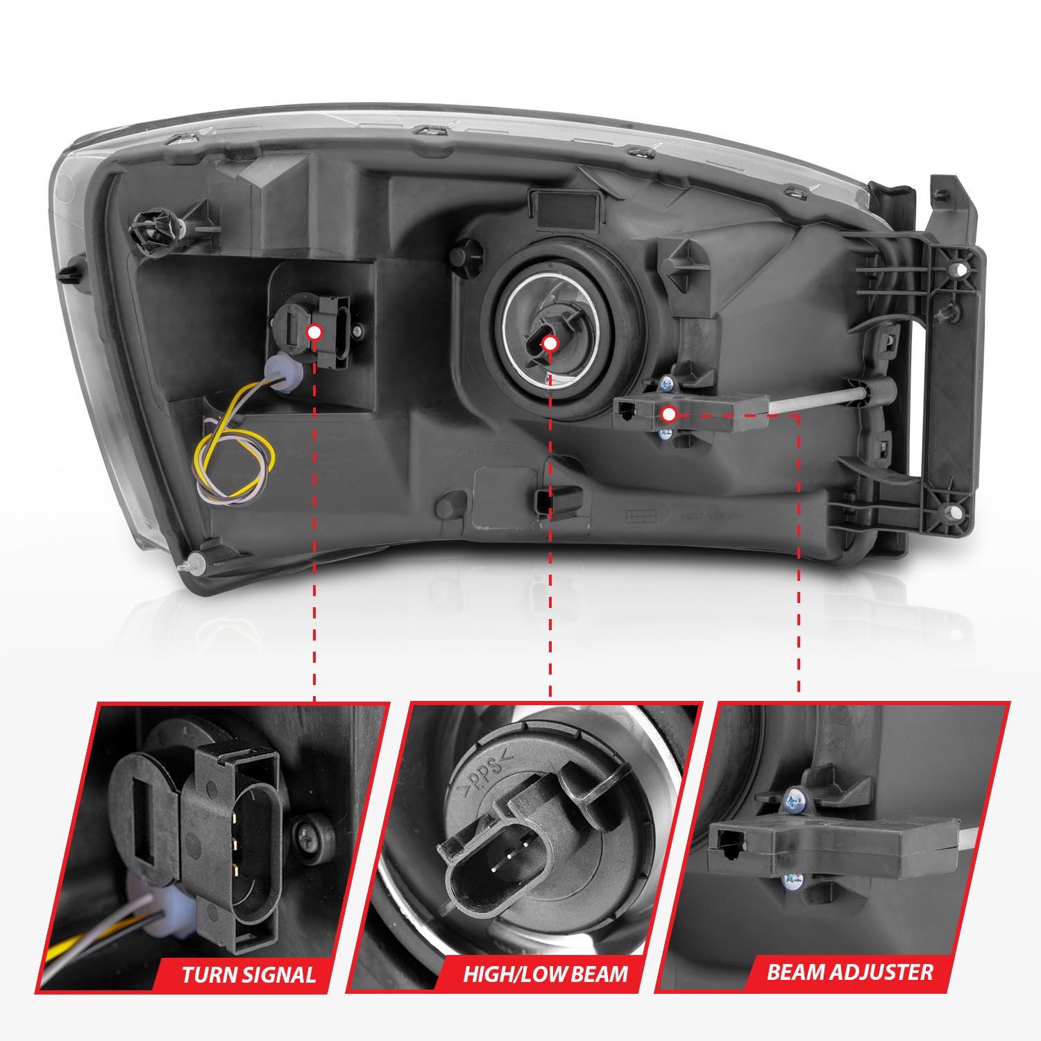 2006-2008 Dodge Ram 1500/2500/3500 Anzo Crystal Headlight W/ Light Bar Switchback Chrome Housing Clear Lens