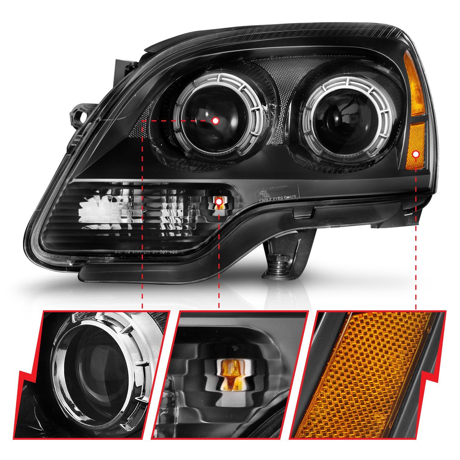 2007-2012 GMC Acadia Anzo Projector Headlights Balck Housing