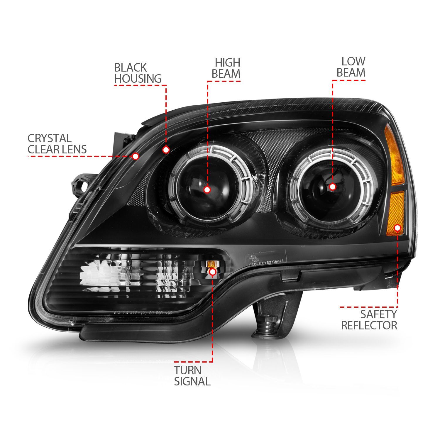 2007-2012 GMC Acadia Anzo Projector Headlights Balck Housing