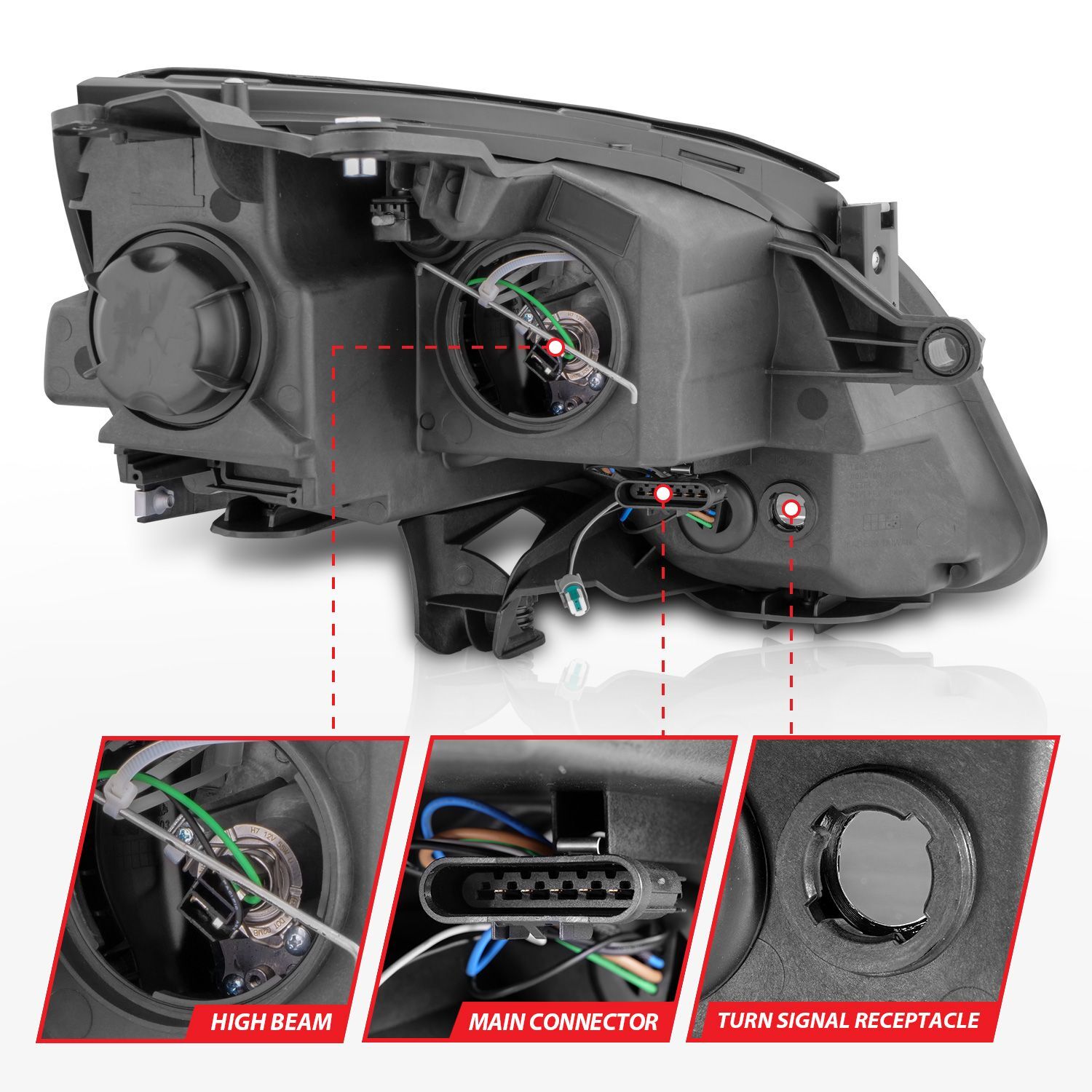 2007-2012 GMC Acadia Anzo Projector Headlights Balck Housing
