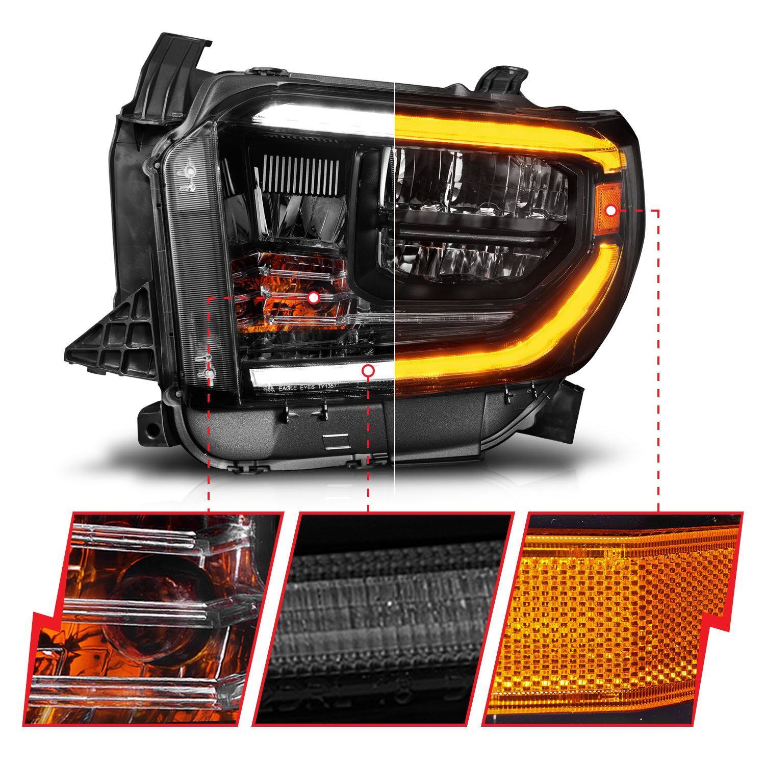 2014-2017 Toyota Tundra Anzo LED Crystal Headlights W/ Switchback Black Housing W/ DRL