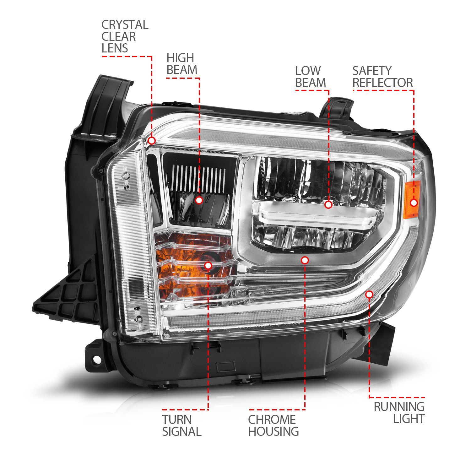 2014-2017 Toyota Tundra Anzo LED Crystal Headlights W/ Switchback Chrome Housing W/ DRL