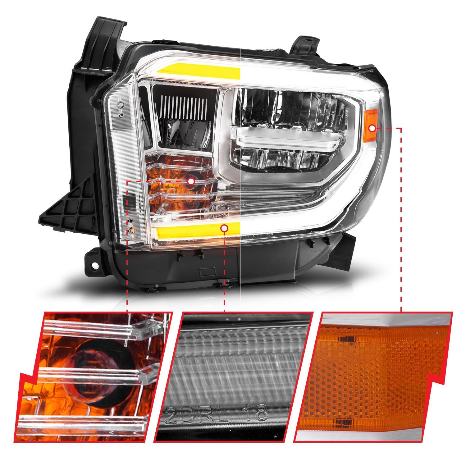 2018-2021 Toyota Tundra Anzo LED Crystal Headlights W/ Switchback Chrome Housing W/ DRL