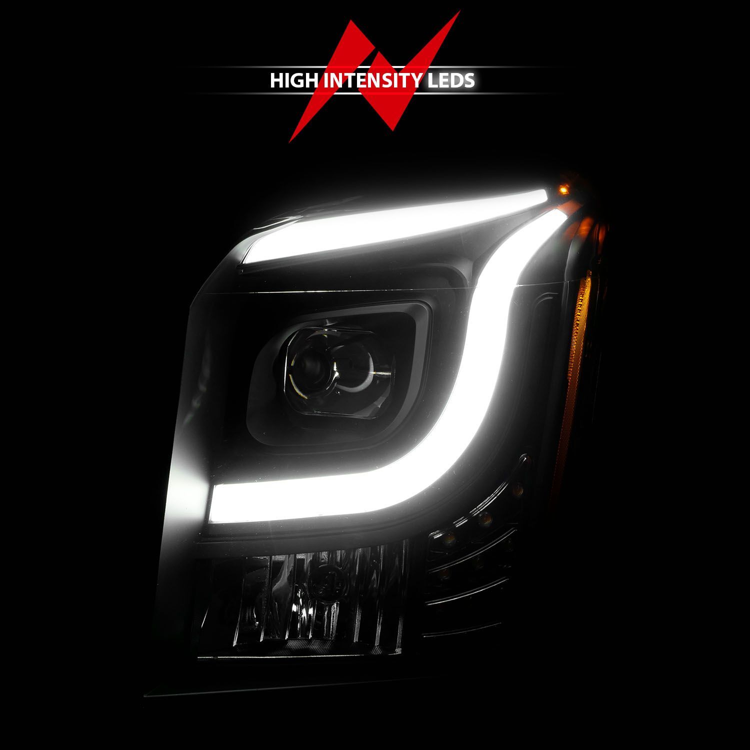 2015-2020 GMC Yukon XL Anzo Projector Headlights W/ Light Bar Balck Housing