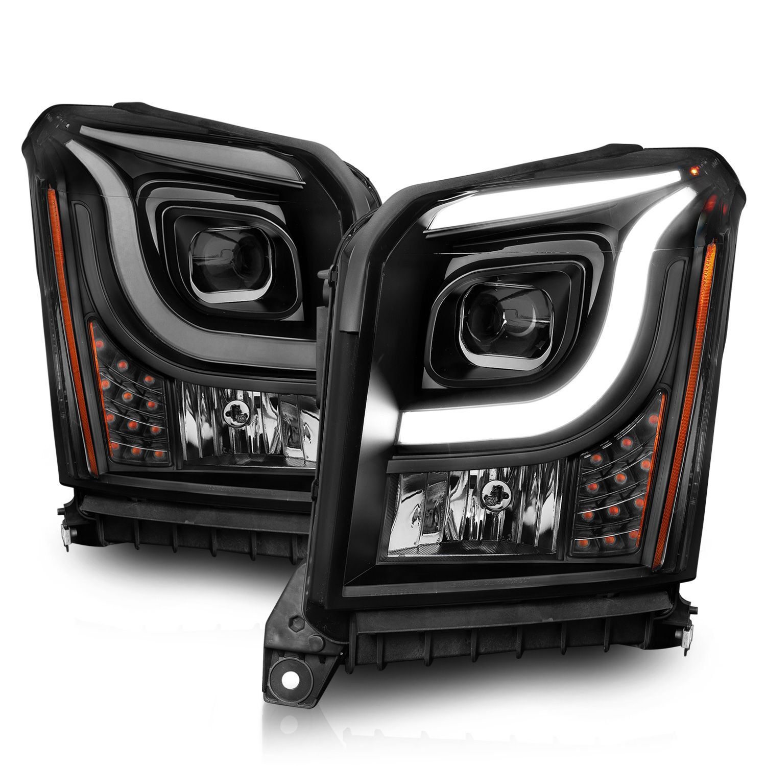 2015-2020 GMC Yukon XL Anzo Projector Headlights W/ Light Bar Balck Housing - 111535