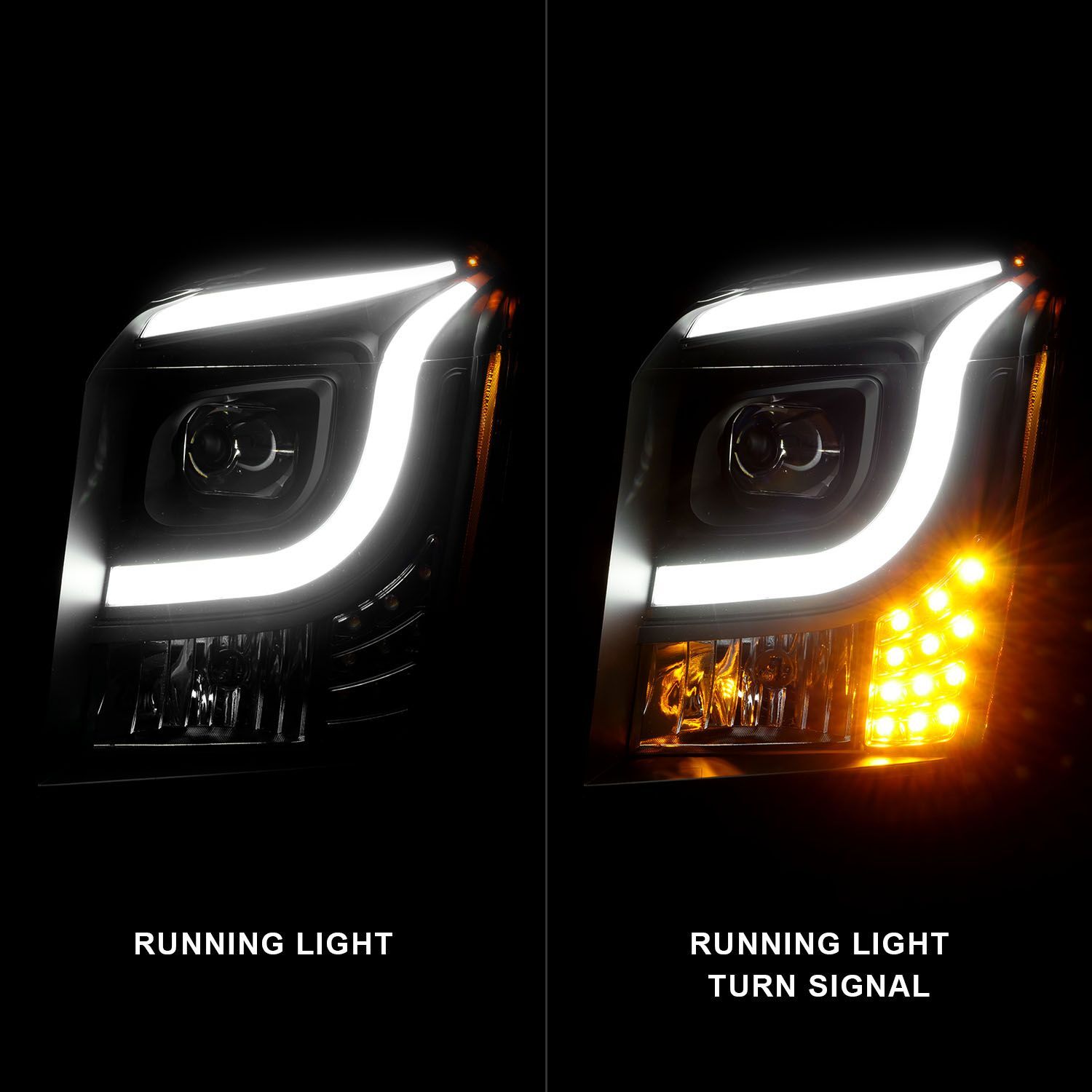 2015-2020 GMC Yukon XL Anzo Projector Headlights W/ Light Bar Balck Housing