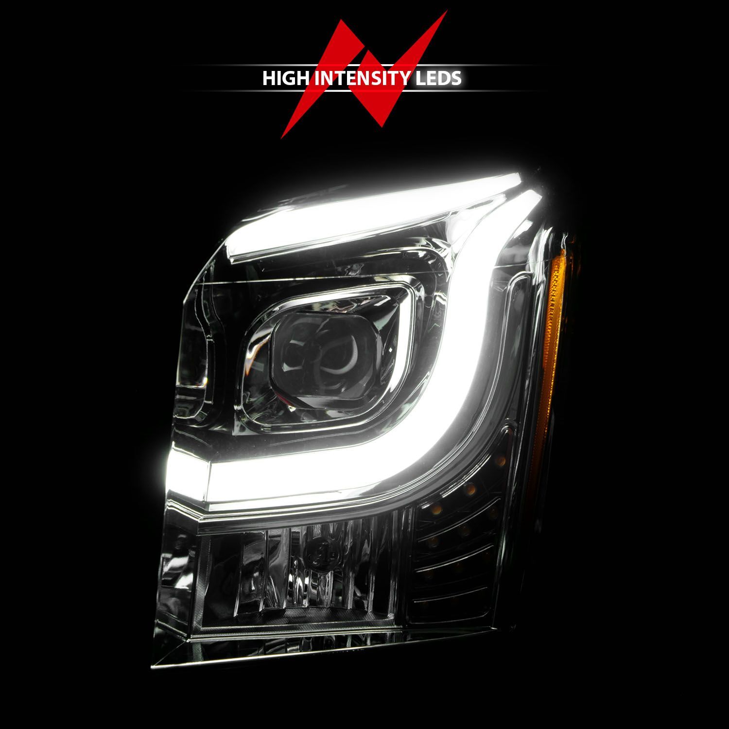 2015-2020 GMC Yukon XL Anzo Projector Headlights W/ Light Bar Chrome Housing