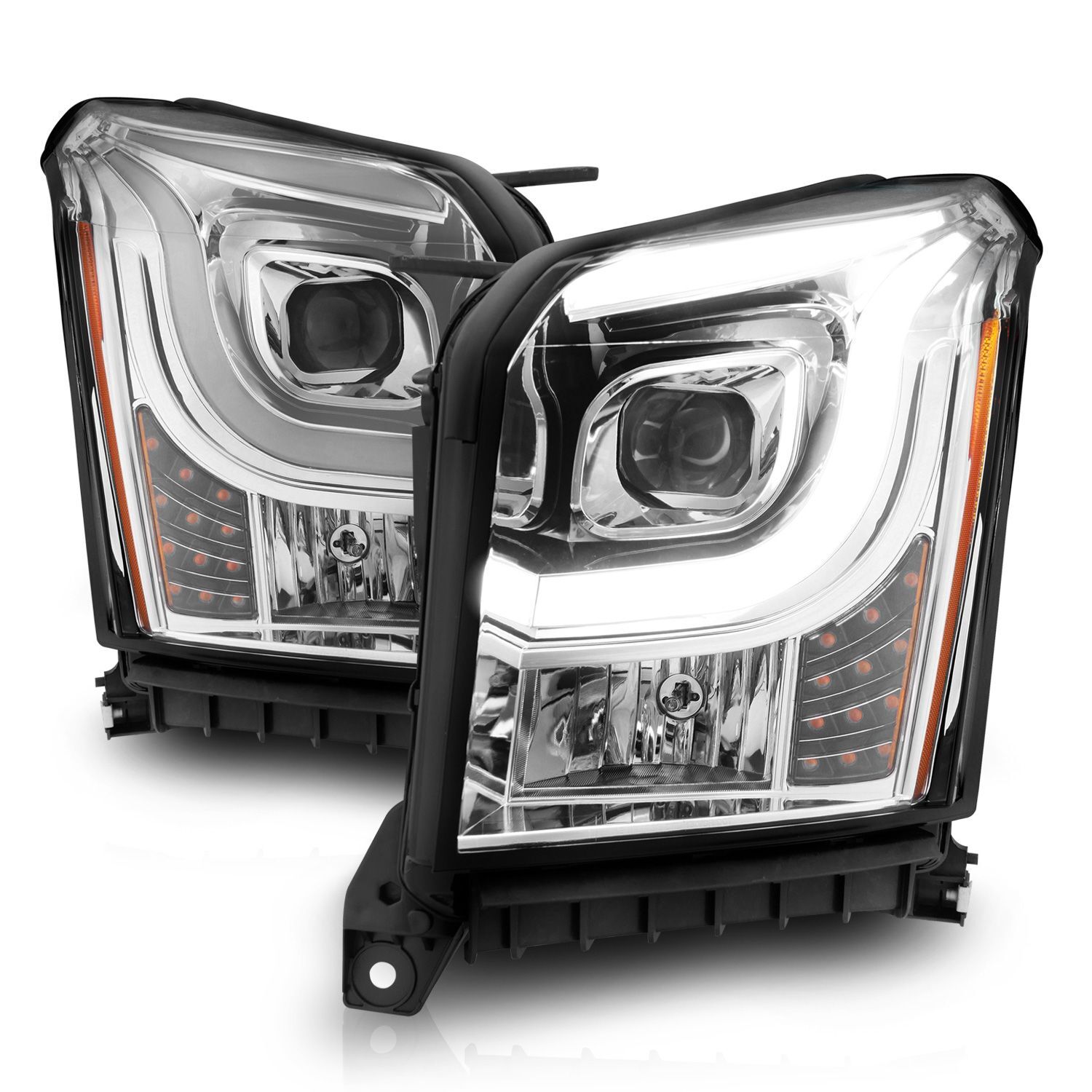 2015-2020 GMC Yukon XL Anzo Projector Headlights W/ Light Bar Chrome Housing - 111536