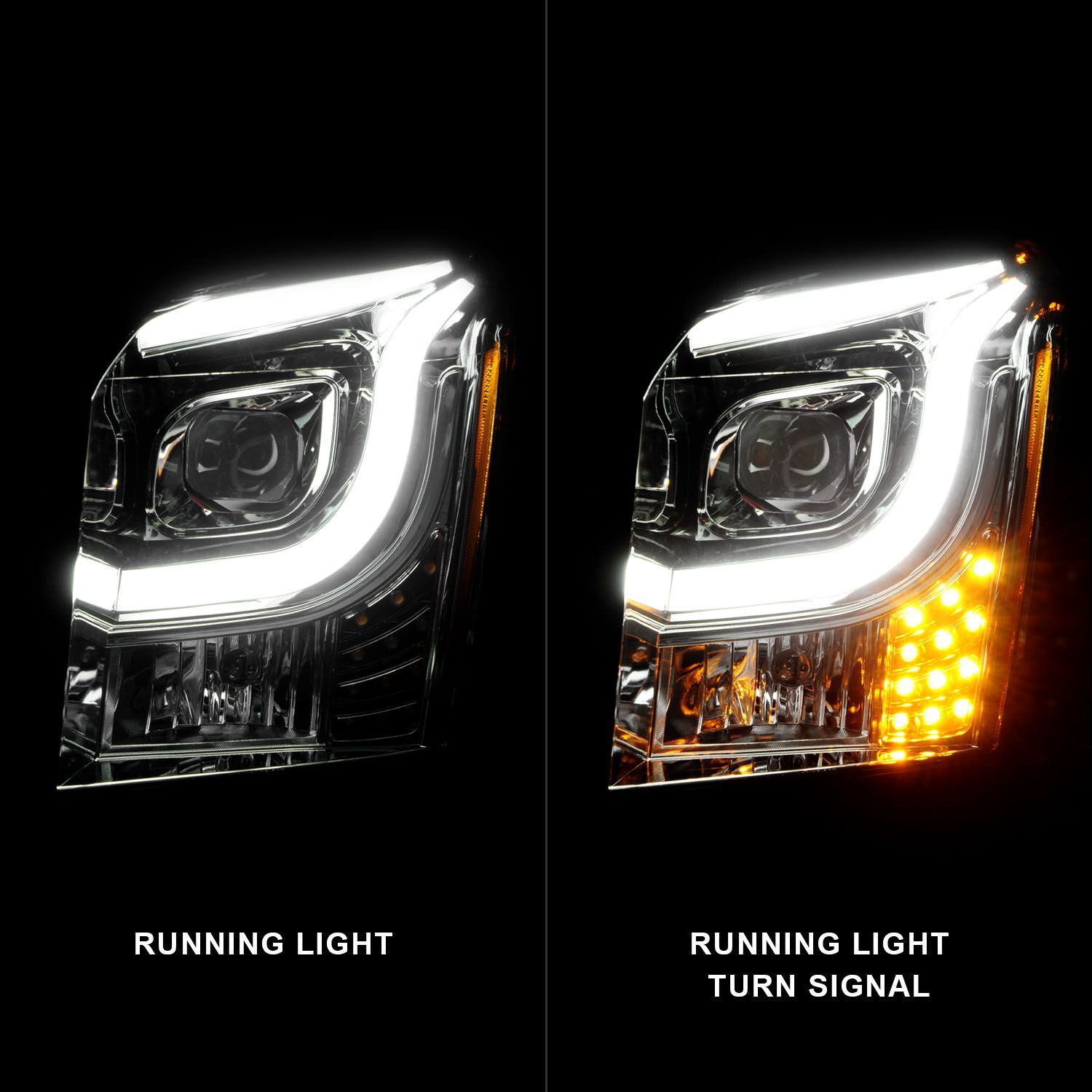 2015-2020 GMC Yukon XL Anzo Projector Headlights W/ Light Bar Chrome Housing