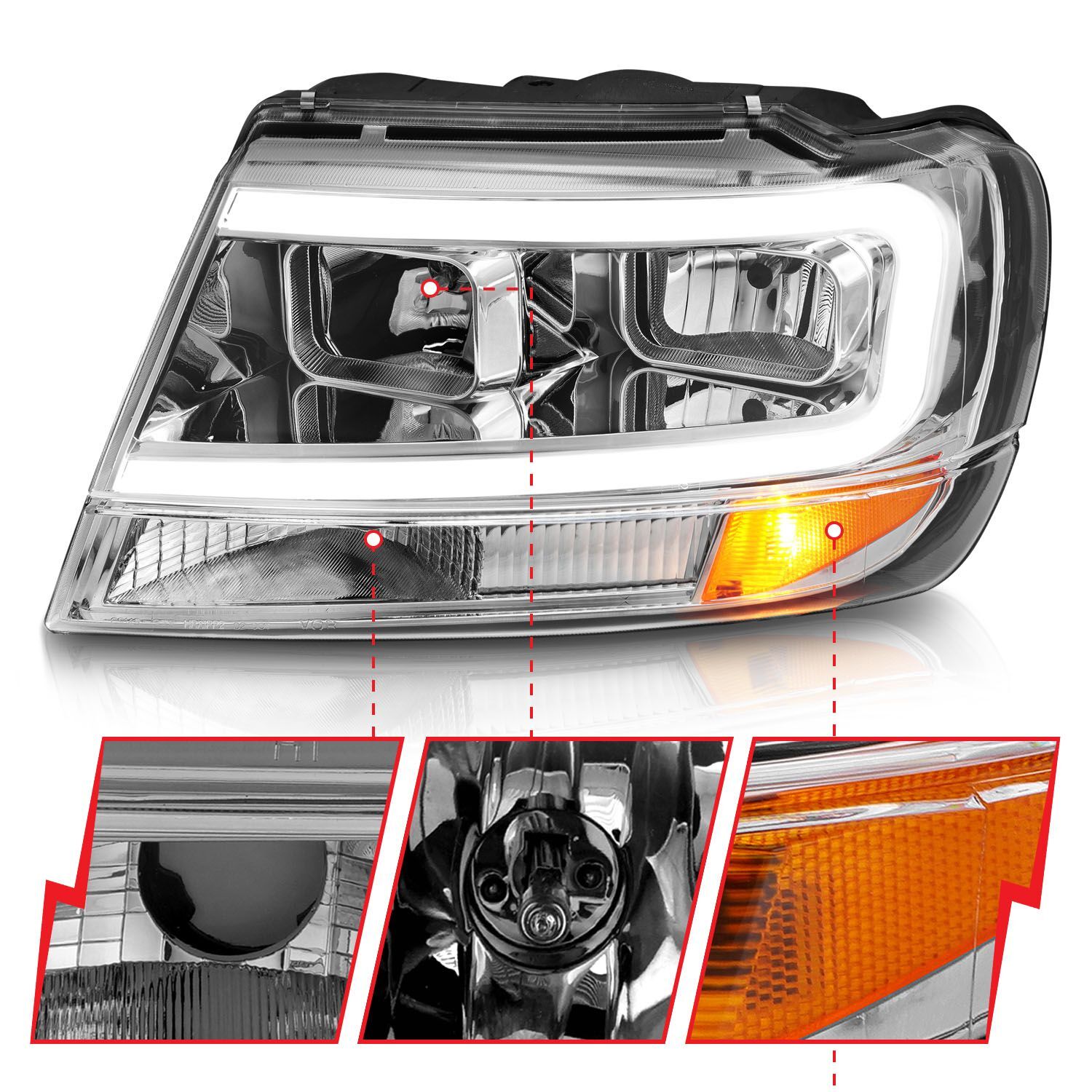 2009-2018 Dodge Ram 1500 Anzo Full LED Square Projector Headlights W/ Light Bar Chrome Housing