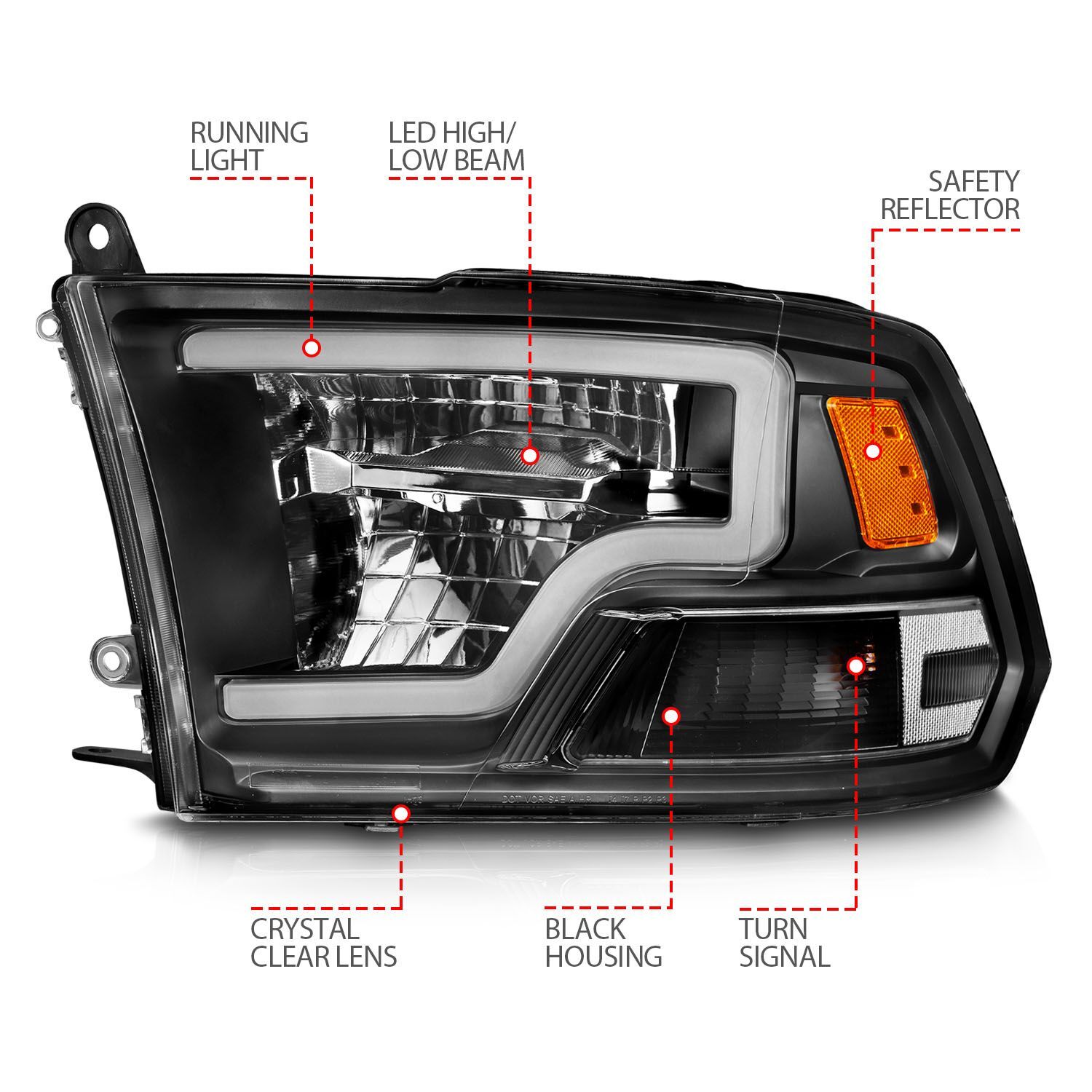 2010-2018 Dodge Ram 2500/Ram 3500 Anzo Full LED Square Projector Headlights W/ Light Bar Chrome Housing