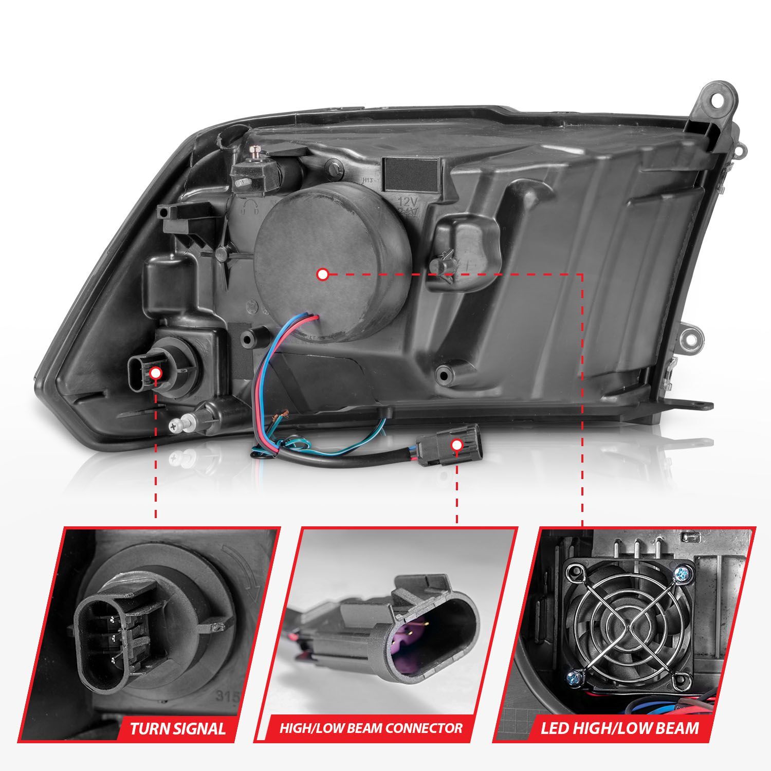 2010-2018 Dodge Ram 2500/Ram 3500 Anzo Full LED Square Projector Headlights W/ Light Bar Chrome Housing