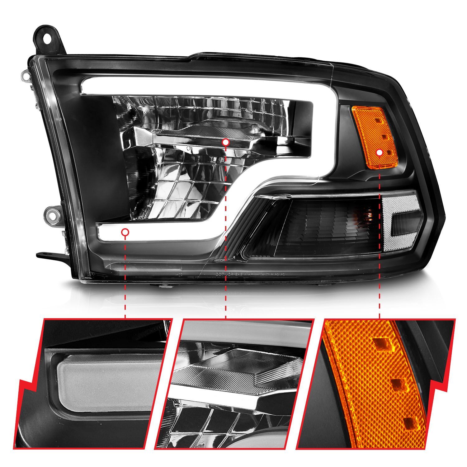 2010-2018 Dodge Ram 2500/Ram 3500 Anzo Full LED Square Projector Headlights W/ Light Bar Chrome Housing