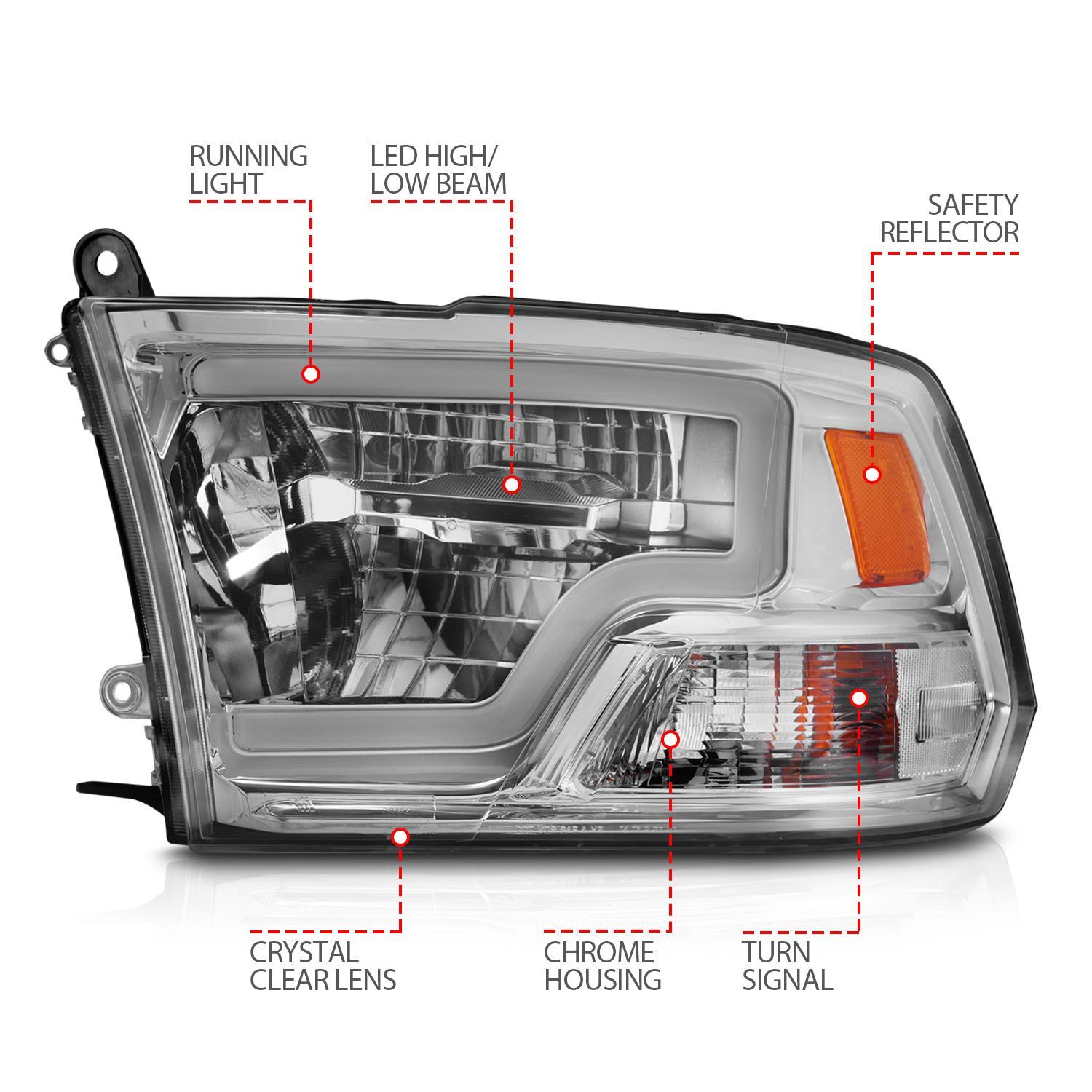 2009-2020 Dodge Ram 1500/2500/3500 Anzo Full LED Square Projector Headlights W/ Light Bar Chrome Housing
