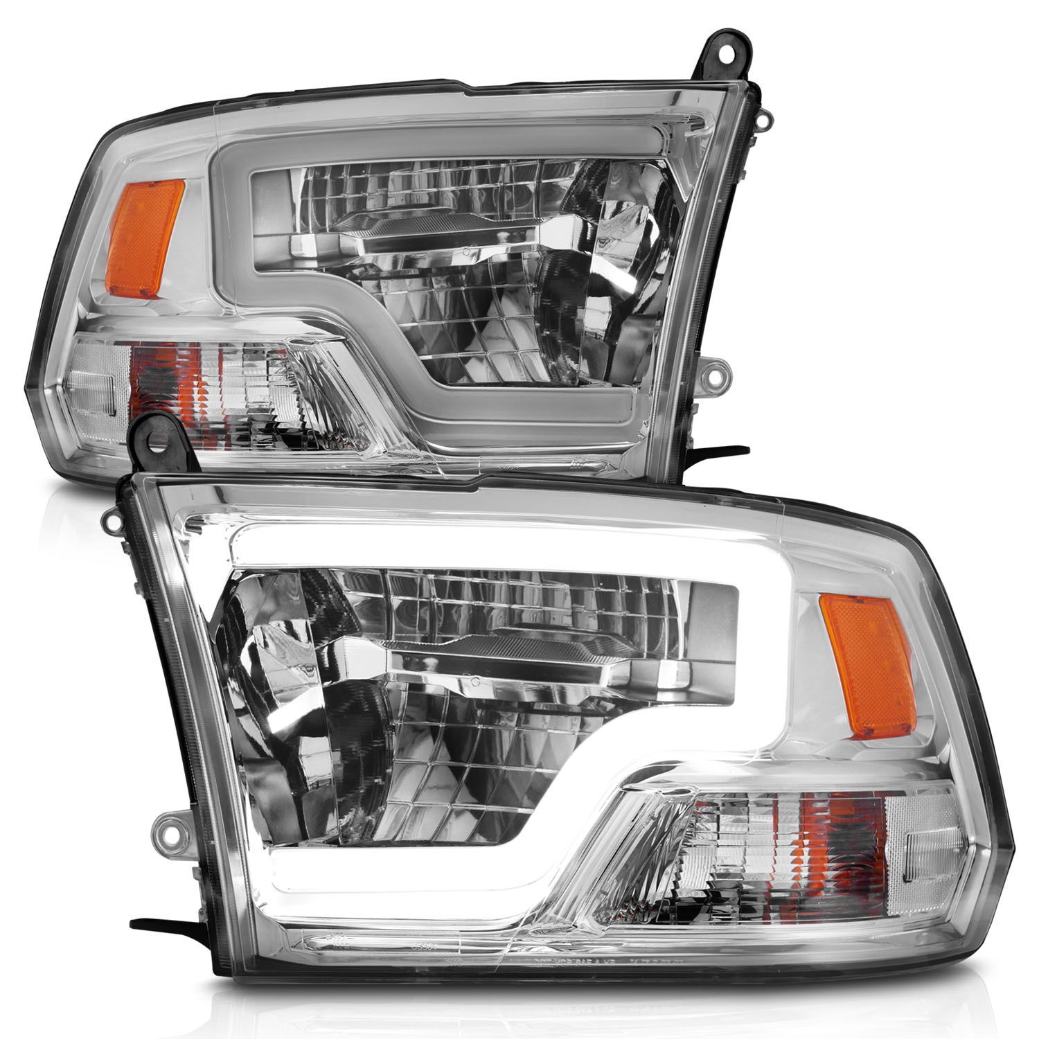 2009-2020 Dodge Ram 1500/2500/3500 Anzo Full LED Square Projector Headlights W/ Light Bar Chrome Housing - 111540