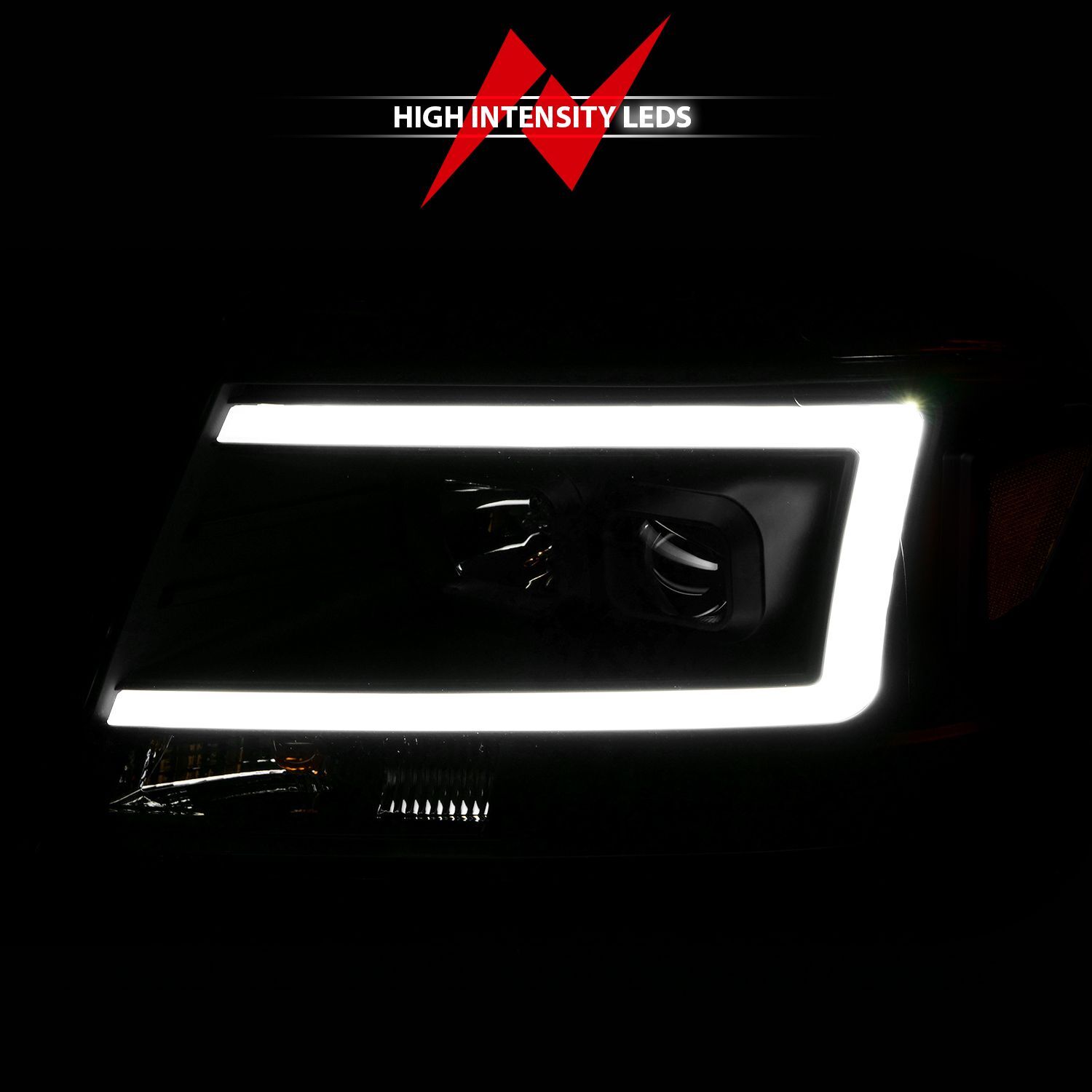 2004-2008 Ford F-150 Anzo Projector Headlights W/ Light Bar Balck Housing