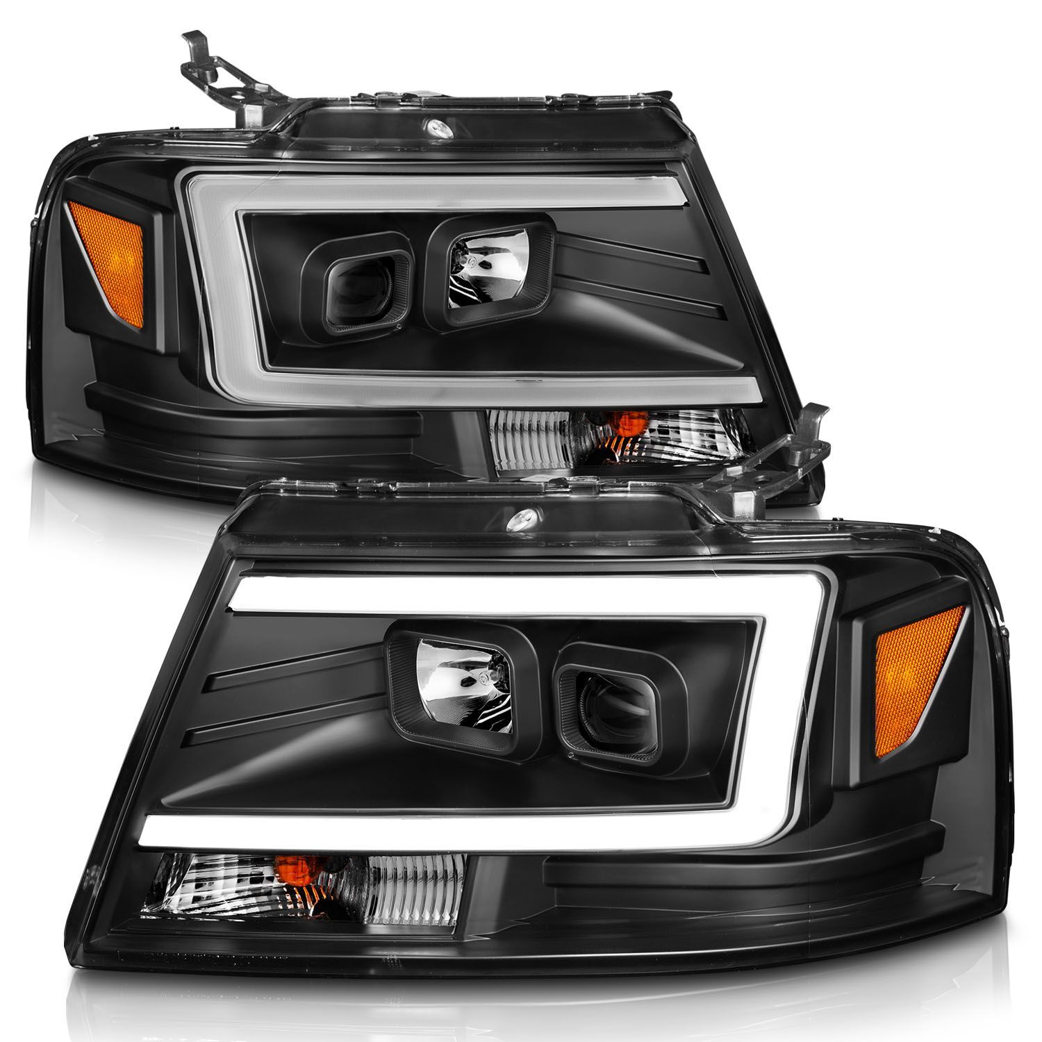 2004-2008 Ford F-150 Anzo Projector Headlights W/ Light Bar Balck Housing - 111541