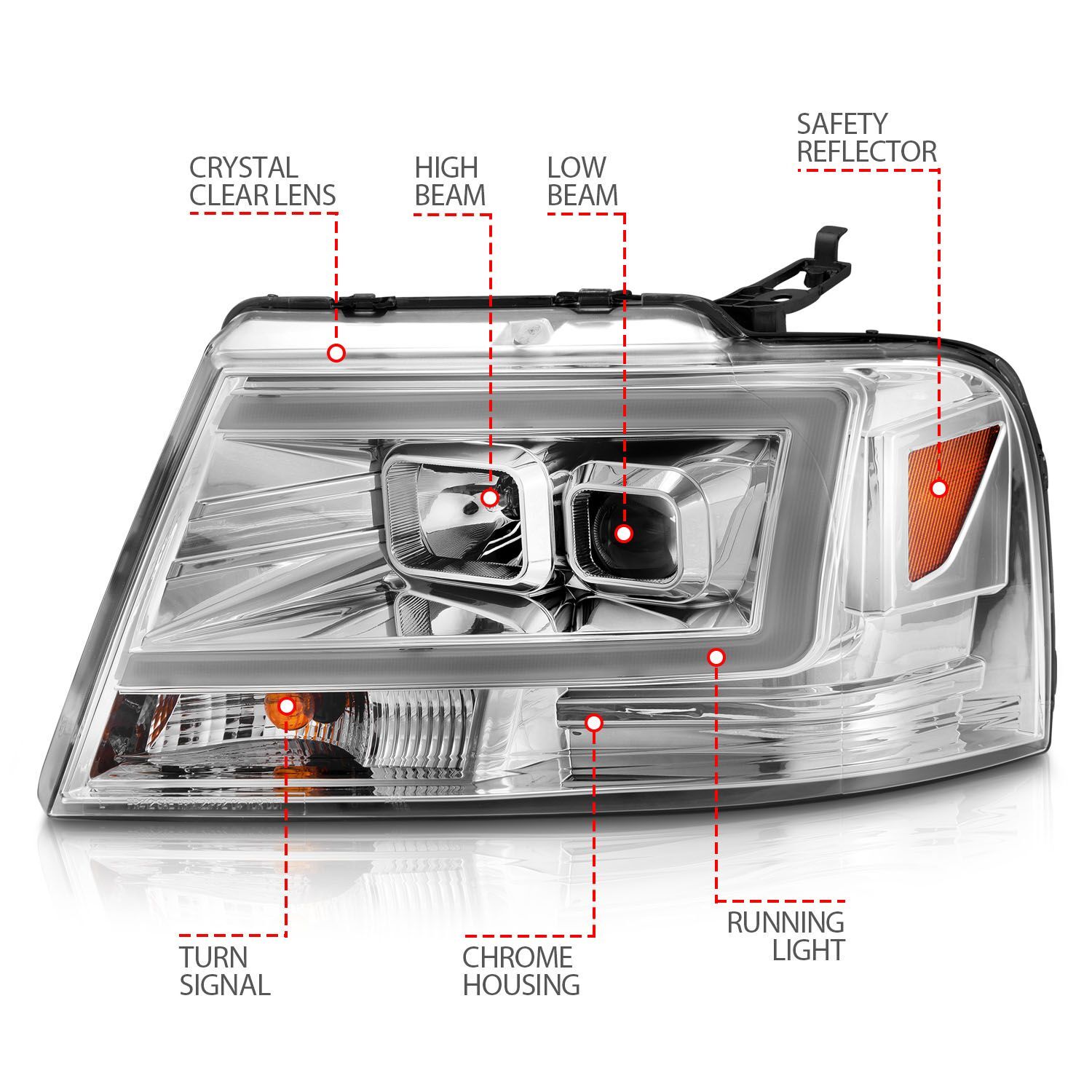 2004-2008 Ford F-150 Anzo Projector Headlights W/ Light Bar Chrome Housing