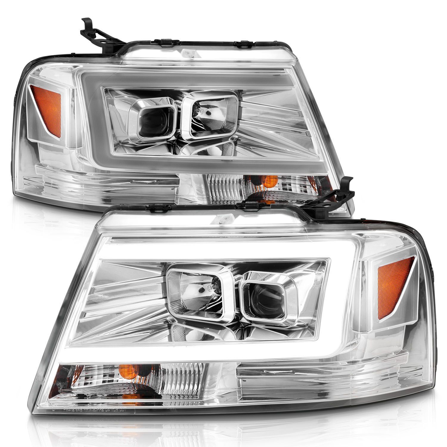 2004-2008 Ford F-150 Anzo Projector Headlights W/ Light Bar Chrome Housing - 111542