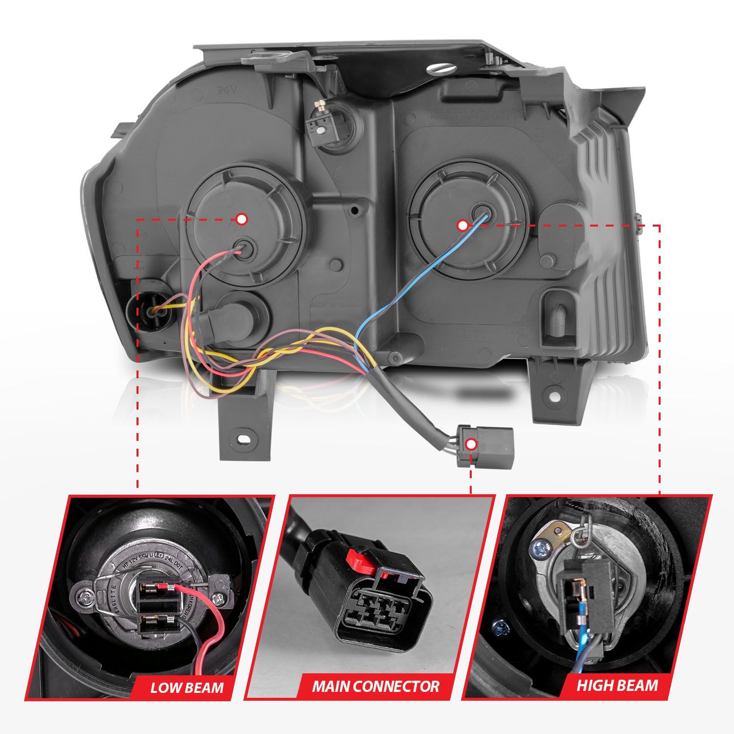 2005-2007 Jeep Grand Cherokee Anzo Projector Headlights W/ Light Bar Switchback Chrome Housing