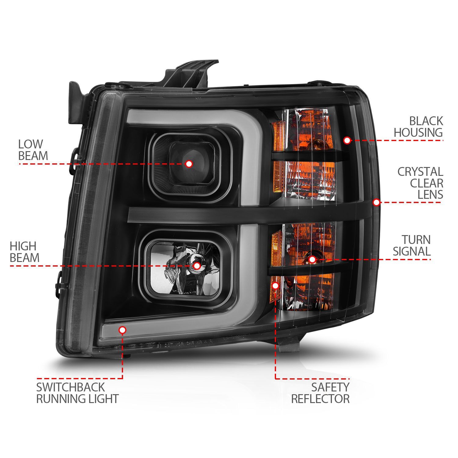 2007-2013 Chevrolet Silverado 1500/2500/3500 Anzo Projector W/ Light Bar Black Housing W/ Sequential