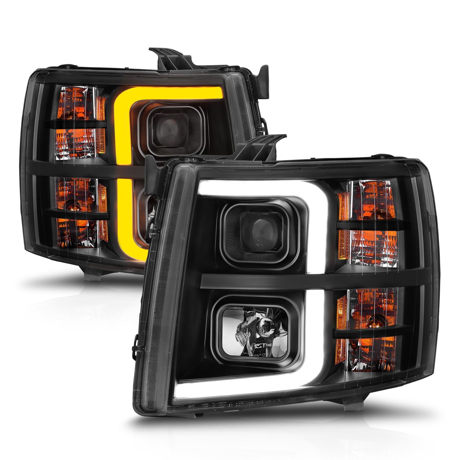 2007-2013 Chevrolet Silverado 1500/2500/3500 Anzo Projector W/ Light Bar Black Housing W/ Sequential - 111545