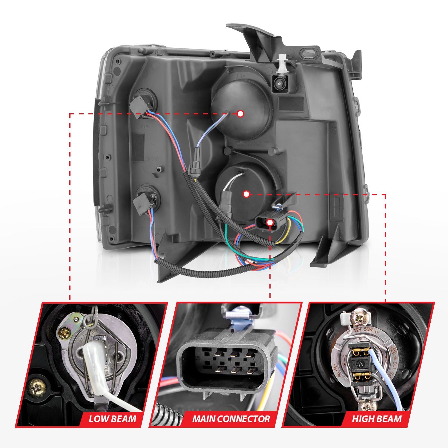 2007-2013 Chevrolet Silverado 1500/2500/3500 Anzo Projector W/ Light Bar Chrome Housing W/ Sequential