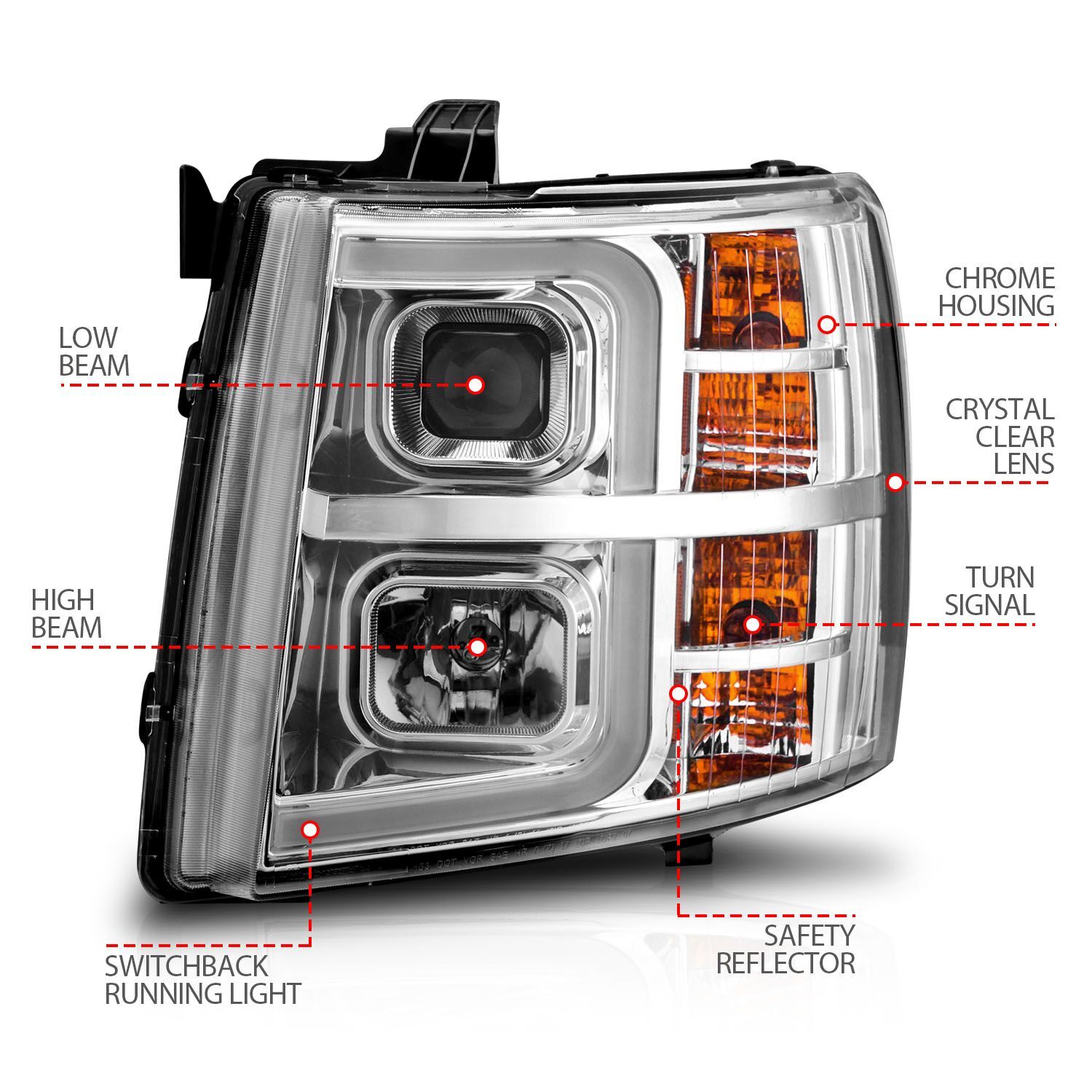 2007-2013 Chevrolet Silverado 1500/2500/3500 Anzo Projector W/ Light Bar Chrome Housing W/ Sequential