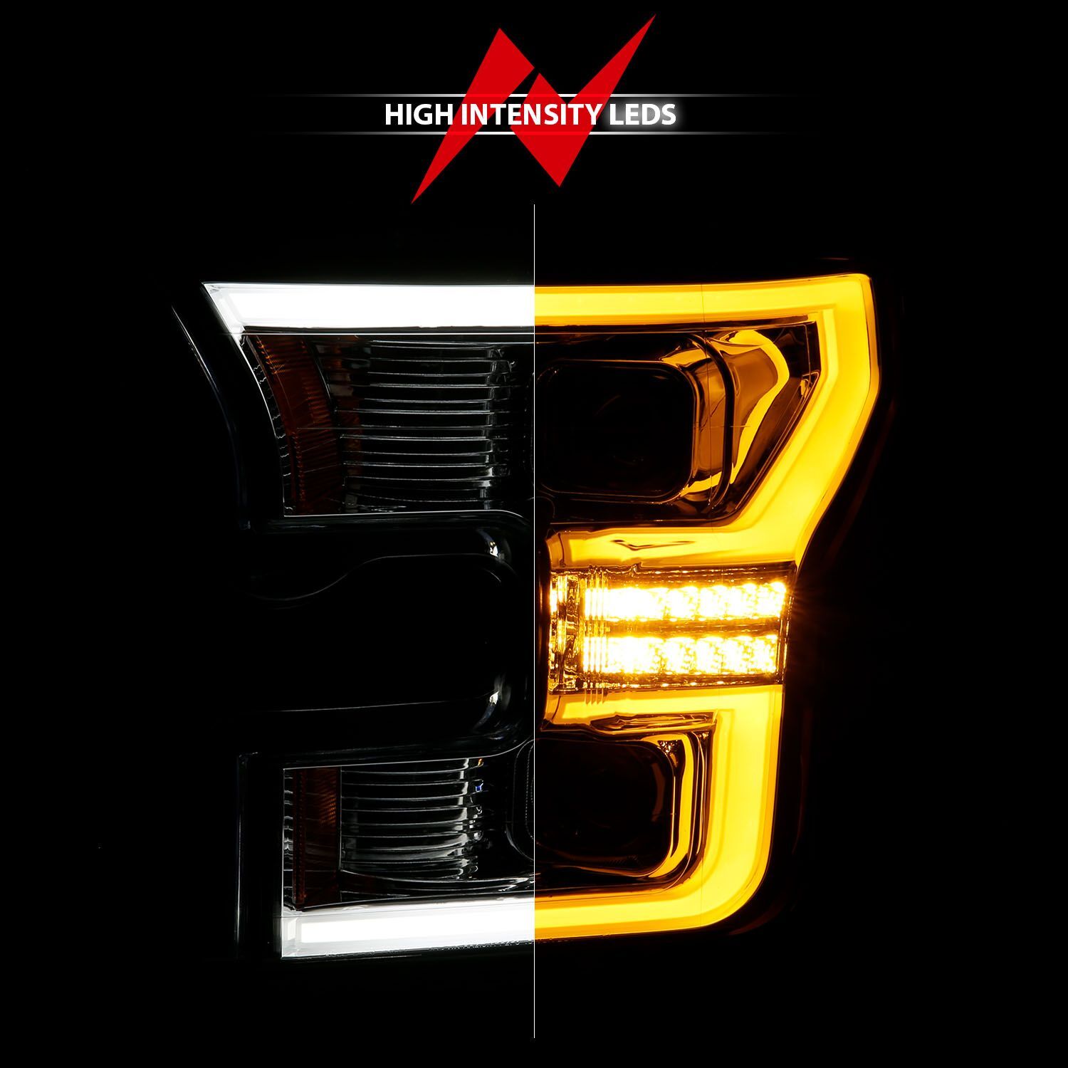 2015-2017 Ford F-150 Anzo Full LED Projector Headlights W/ Light Bar Switchback Chrome Housing